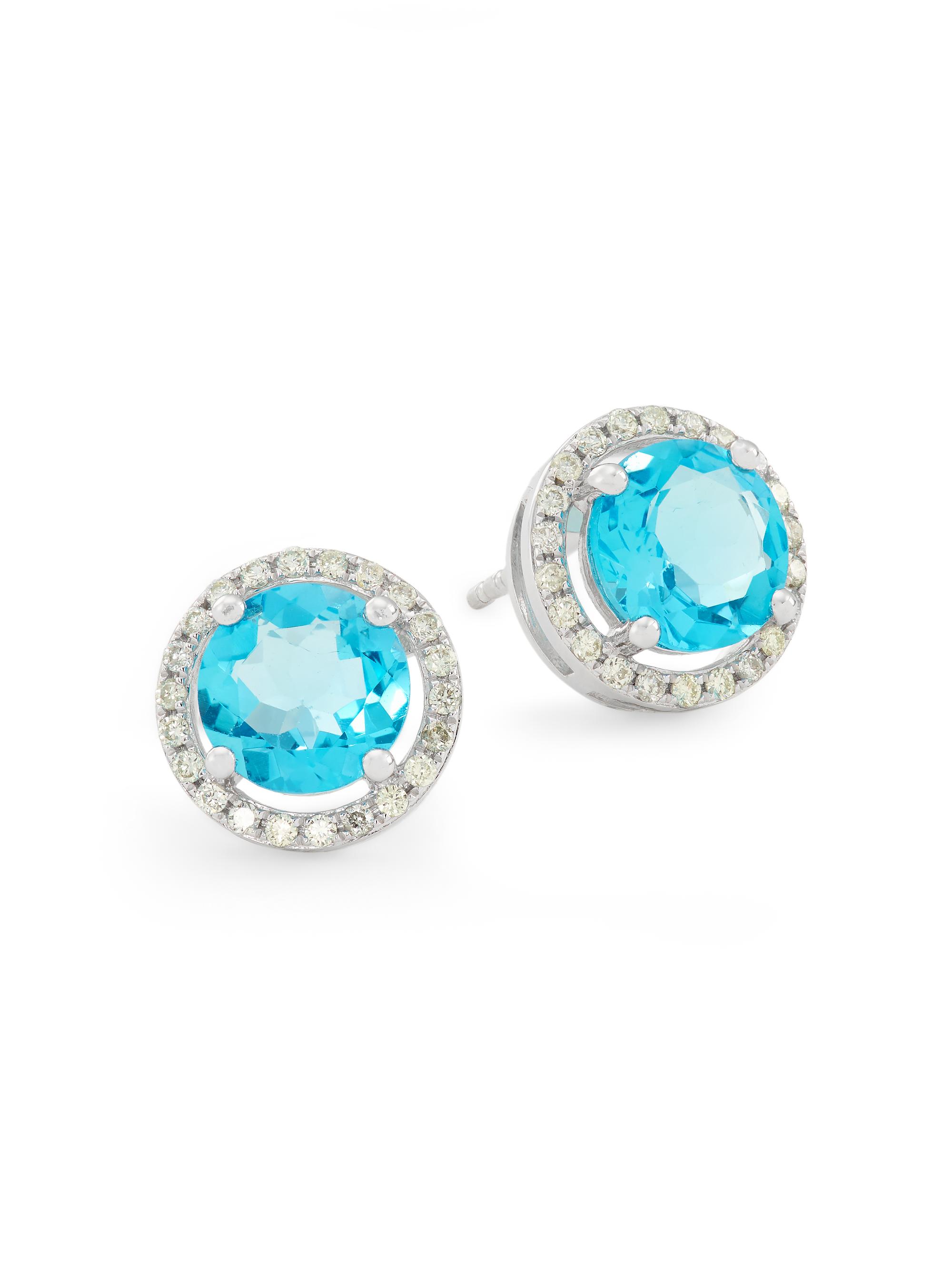 Saks Fifth Avenue Collection Women's 14K White Gold, Blue Topaz, & 0.23 TCW Diamond Halo Stud Earrings - Blue