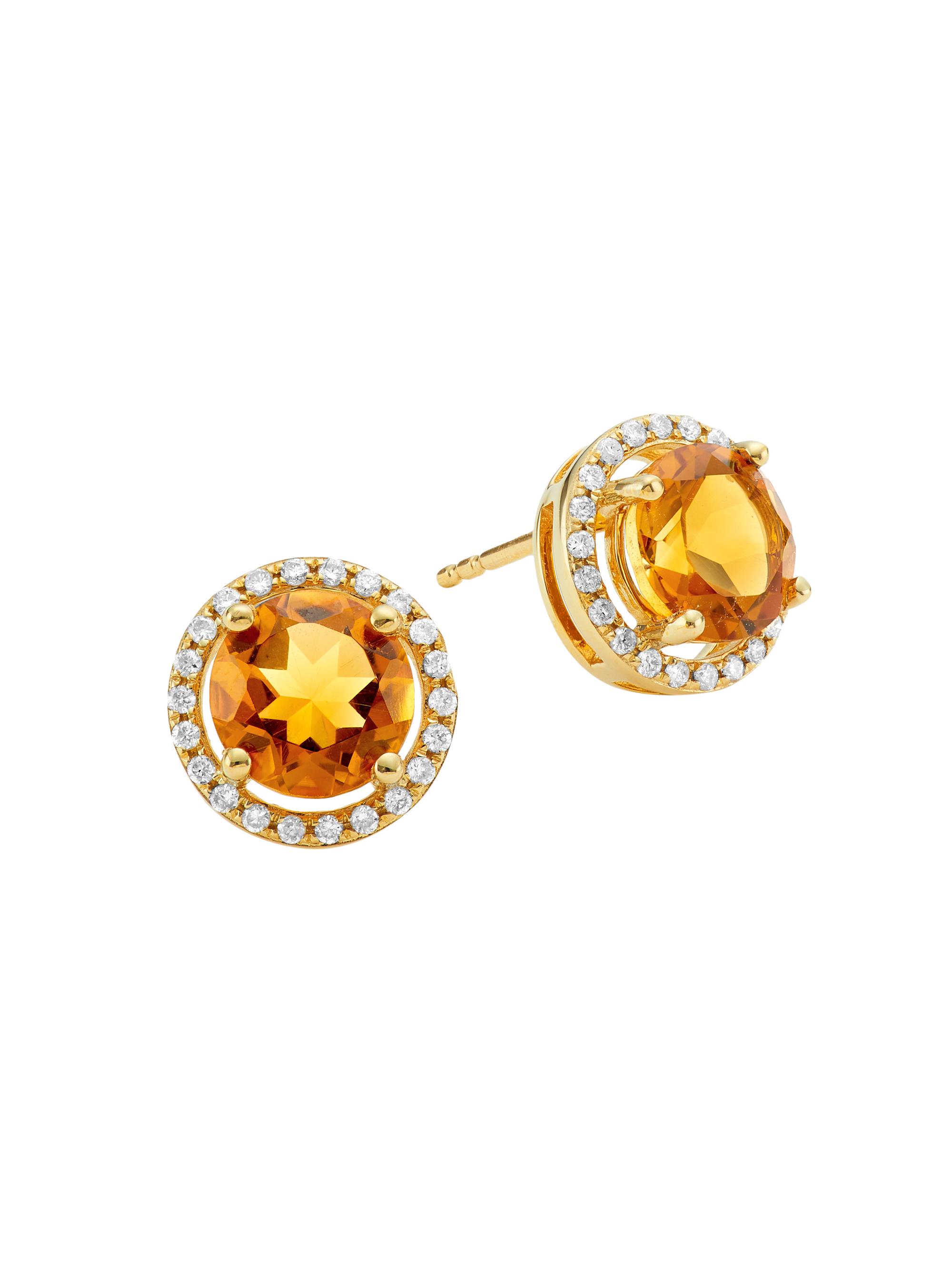 Saks Fifth Avenue Collection Women's 14K Yellow Gold, Citrine, & 0.23 TCW Diamond Halo Stud Earrings - Yellow