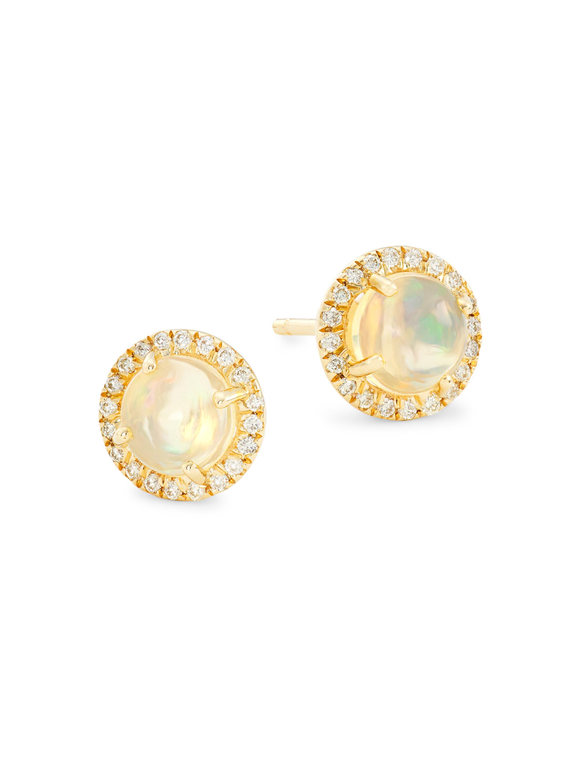 Saks Fifth Avenue Collection Women's 14K Yellow Gold, Opal, & 0.16 TCW Diamond Halo Stud Earrings - Yellow