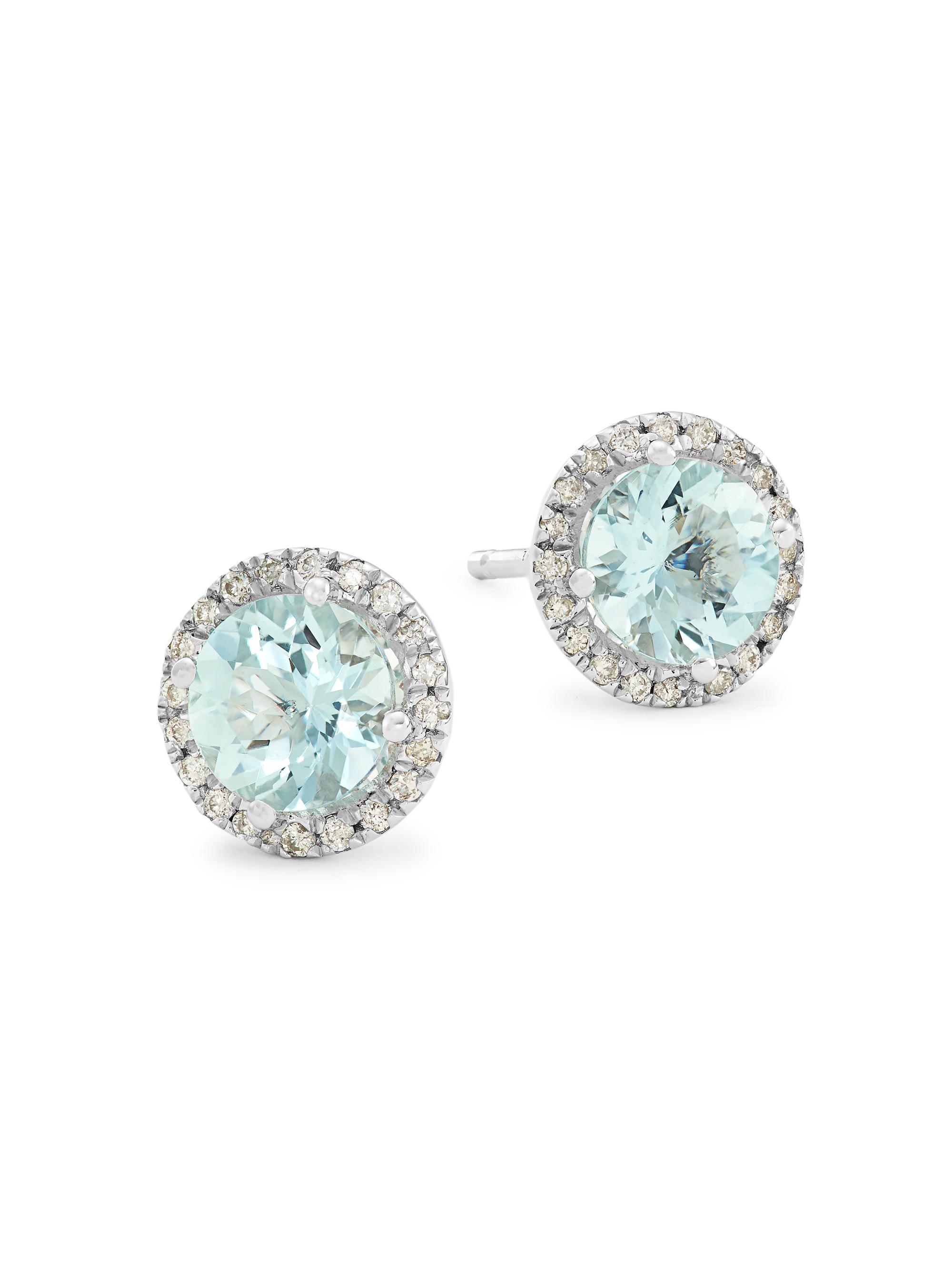 Saks Fifth Avenue Collection Women's 14K White Gold, Aquamarine, & 0.16 TCW Diamond Halo Stud Earrings - Blue