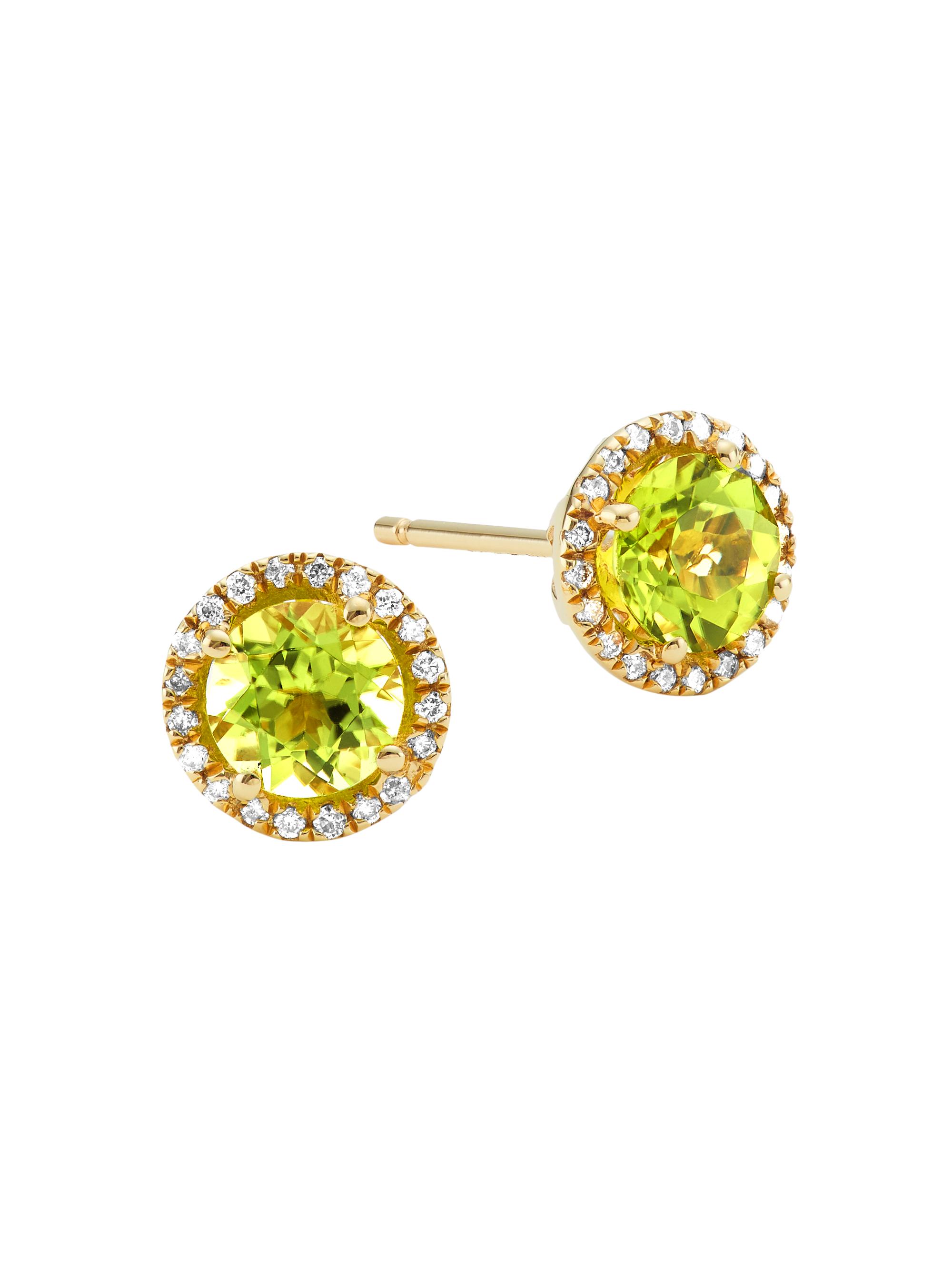 Saks Fifth Avenue Collection Women's 14K Yellow Gold, Peridot, & 0.16 TCW Diamond Halo Stud Earrings - Yellow