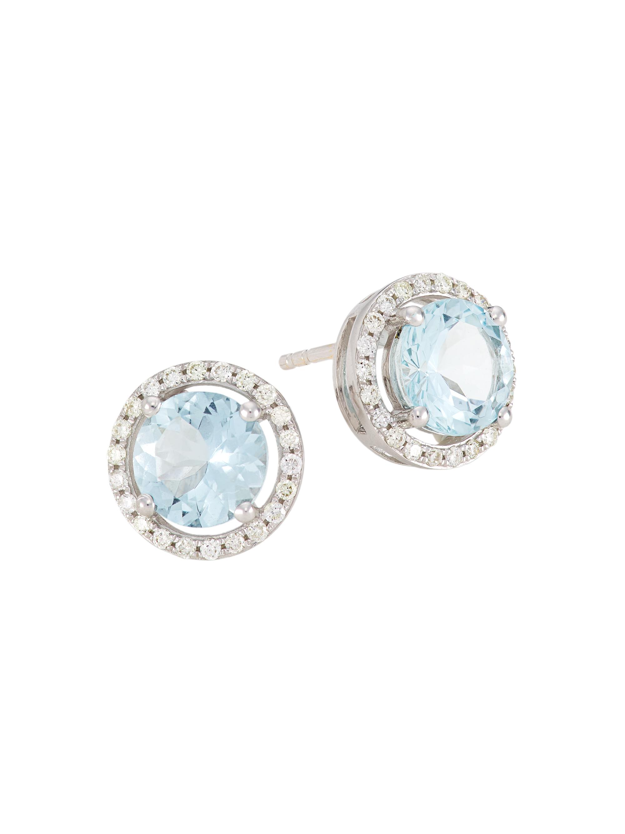Saks Fifth Avenue Collection Women's 14K White Gold, Aquamarine, & 0.23 TCW Diamond Halo Stud Earrings - White Gold