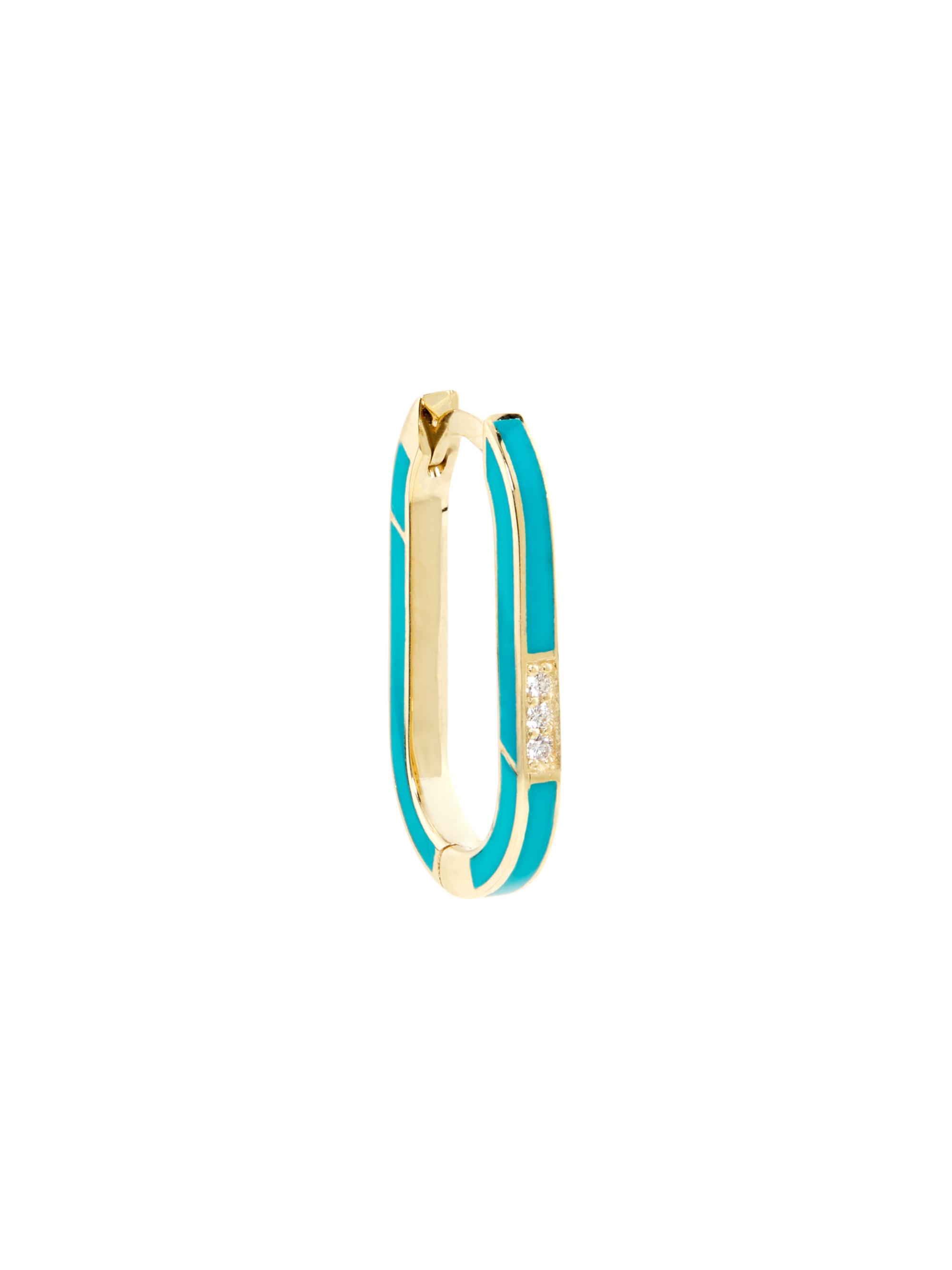 Charms Company Women's Les Bonbons 14K Yellow Gold, Enamel, & 0.02 TCW Diamond Single Oval Hoop Earring - Turquoise