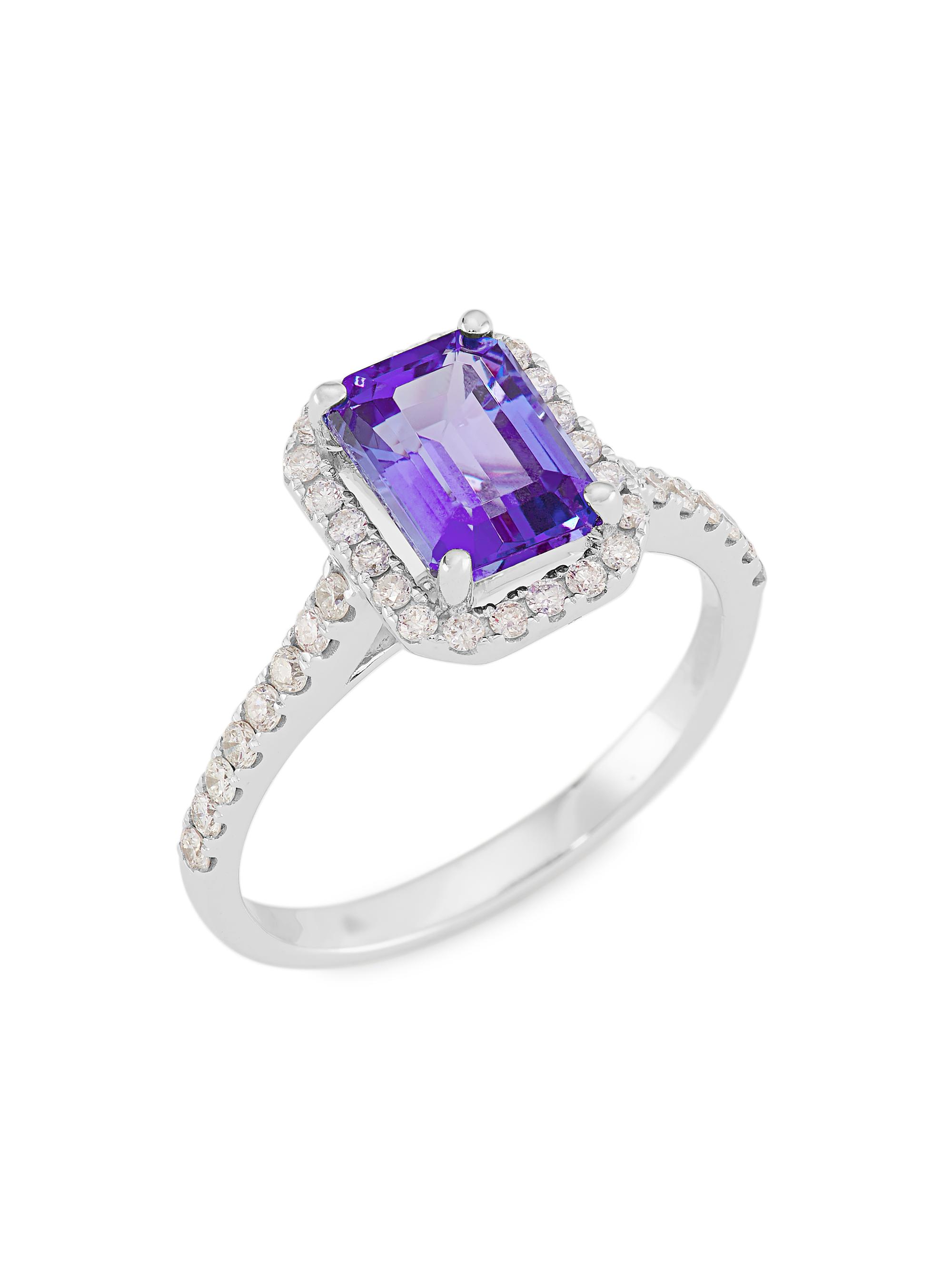 Saks Fifth Avenue Collection Women's 14K White Gold, Tanzanite, & 0.45 TCW Diamond Halo Ring - Purple
