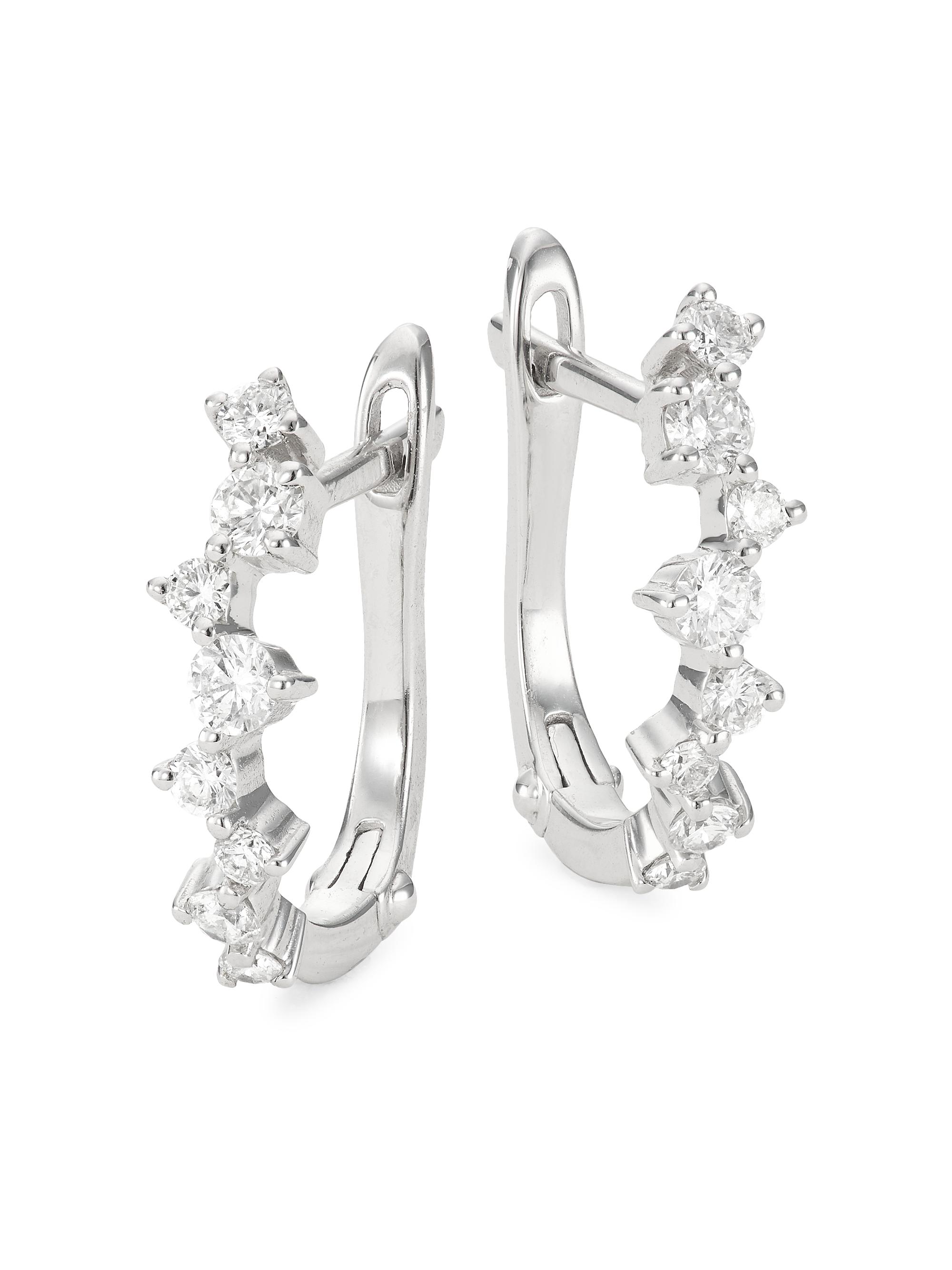 Saks Fifth Avenue Collection Women's 14K White Gold & 0.46 TCW Diamond Oval Huggie Hoop Earrings - White Gold
