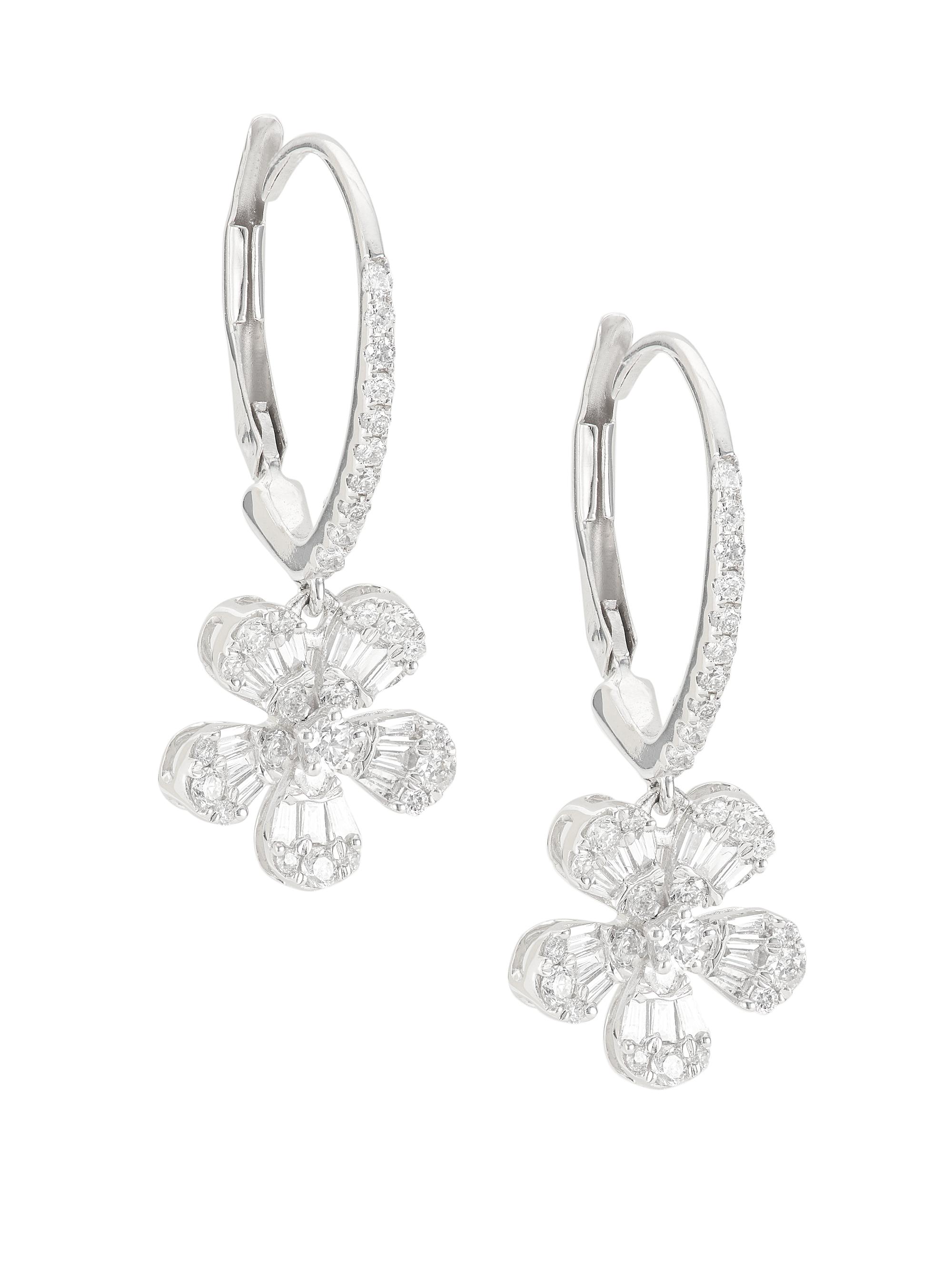 Saks Fifth Avenue Collection Women's 14K White Gold & 0.72 TCW Diamond Flower Drop Earrings - White