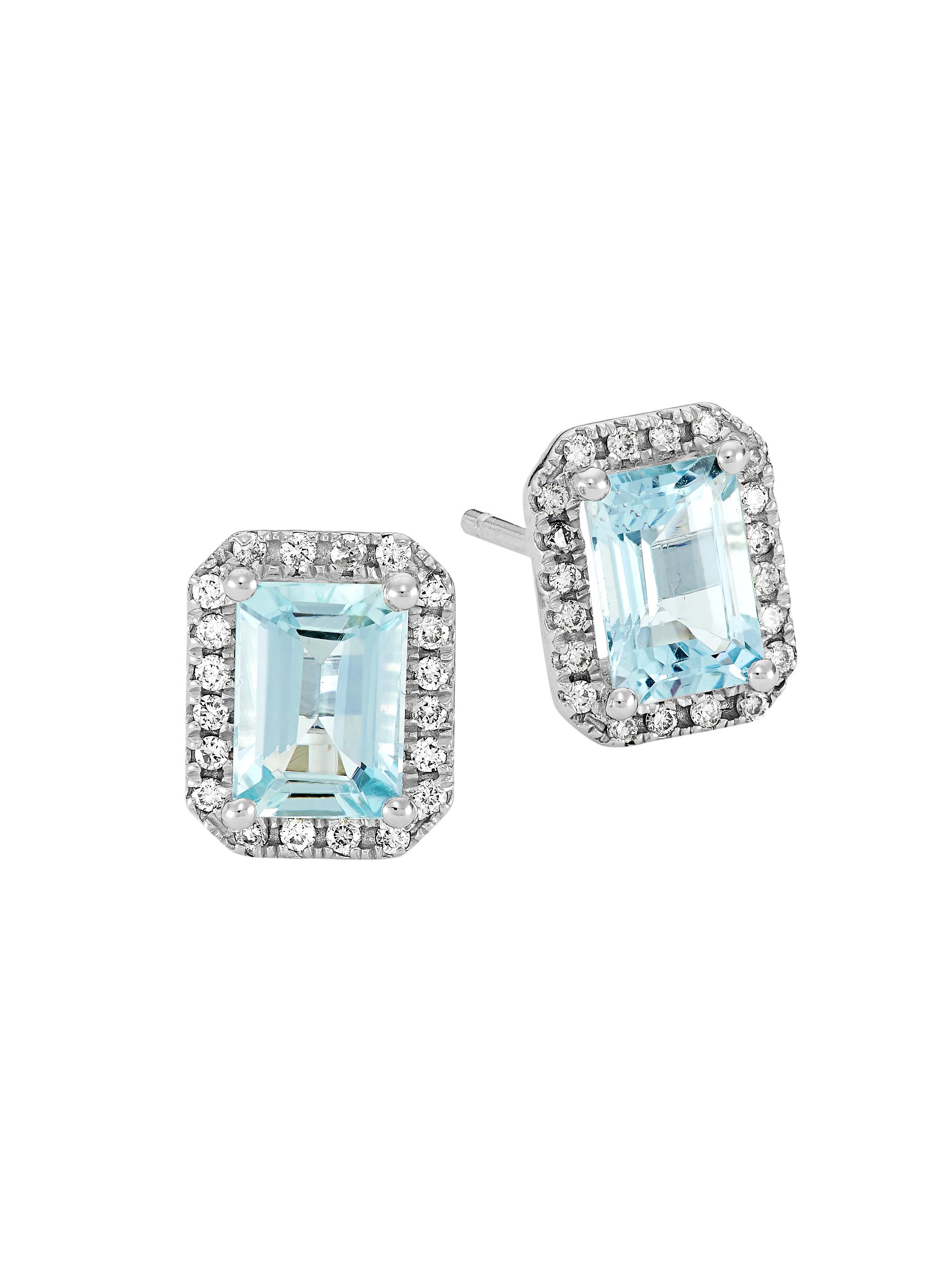 Saks Fifth Avenue Collection Women's 14K White Gold, Aquamarine, & 0.2 TCW Diamond Halo Stud Earrings - White