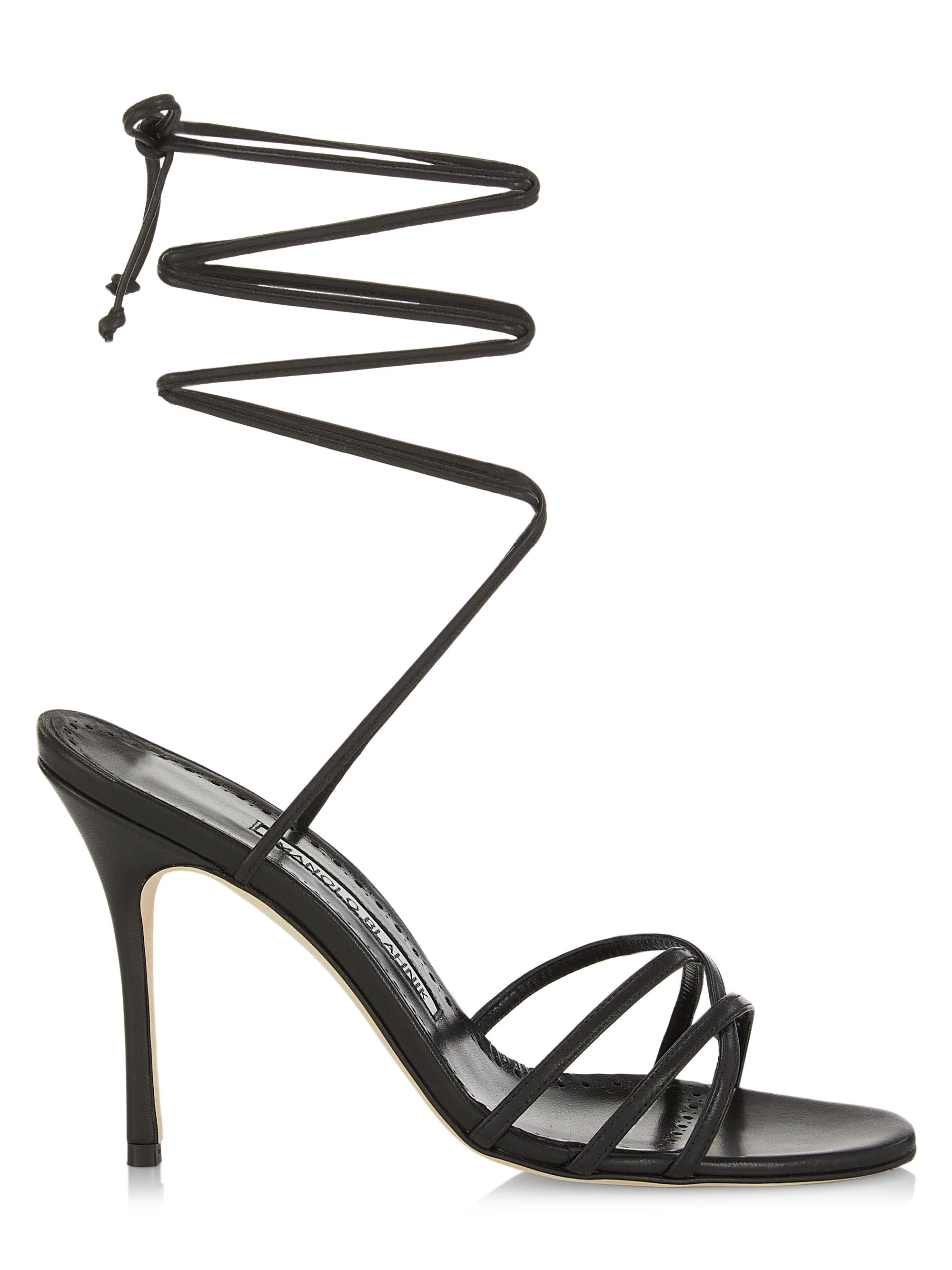 Manolo Blahnik Women's Leva 105MM Leather Lace-Up Sandals - Black