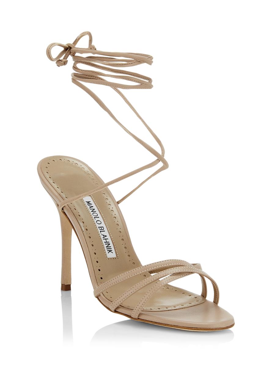 Manolo Blahnik Leva 105MM Leather Wrap Sandals | Saks Fifth