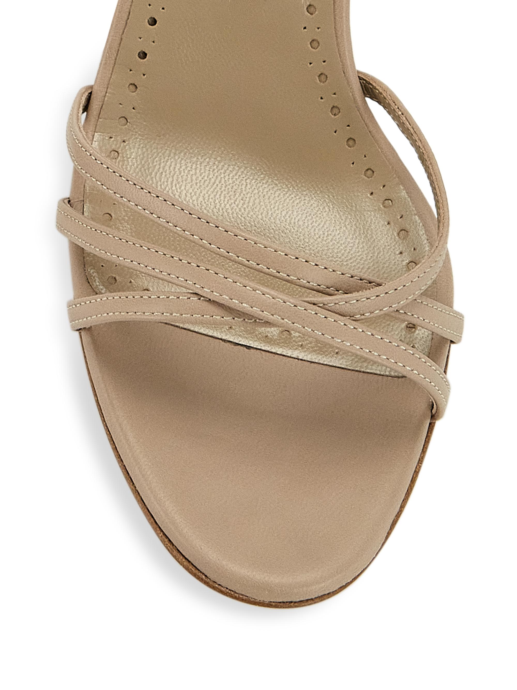 78▢MANOLO BLAHNIK CHIVELAFLAT UT0820-2 Manolo Blahnik Leva 105MM Leather Wrap Sandals | Saks Fifth