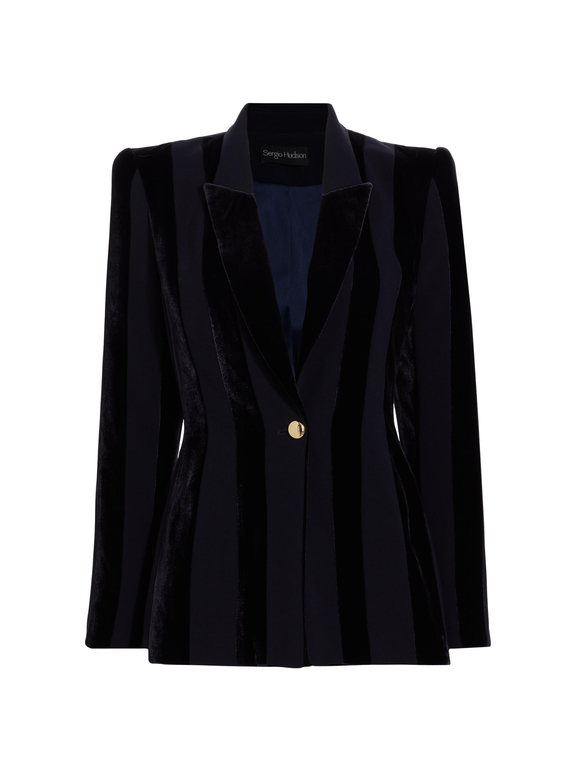 Sergio Hudson Women's Single-Button & Velvet-Striped Blazer - Midnight