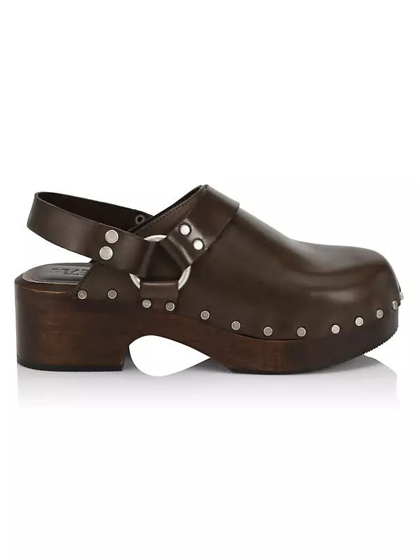 Re/Done 70s Studded Leather Slingback Clogs Black