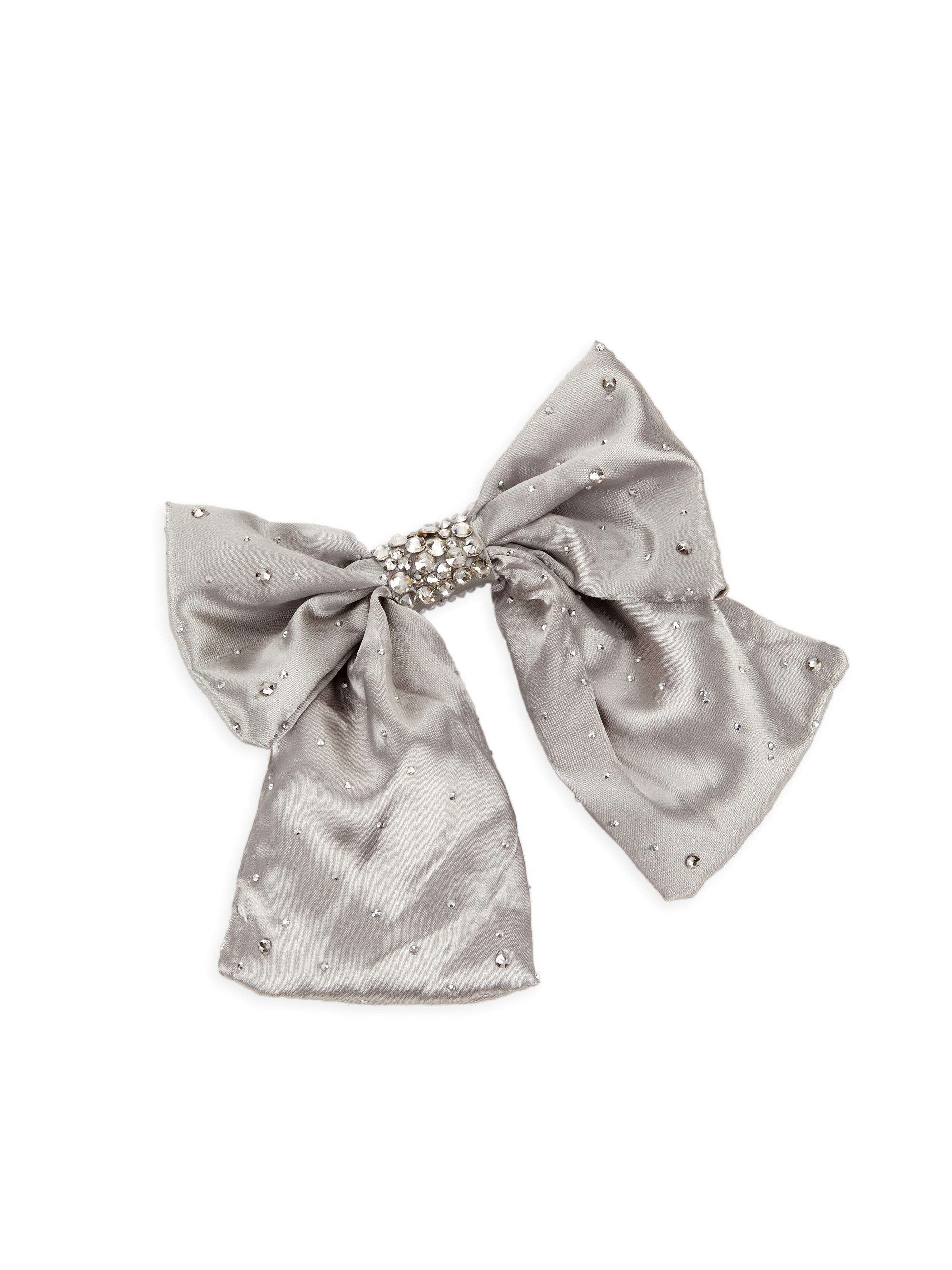 Bari Lynn Satin Crystal Bow Clip - Silver