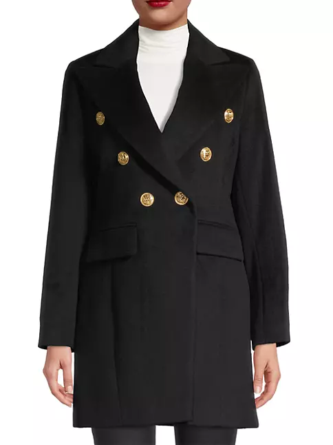 Sam Edelman Women's Double-Breasted Wool Military Coat Black