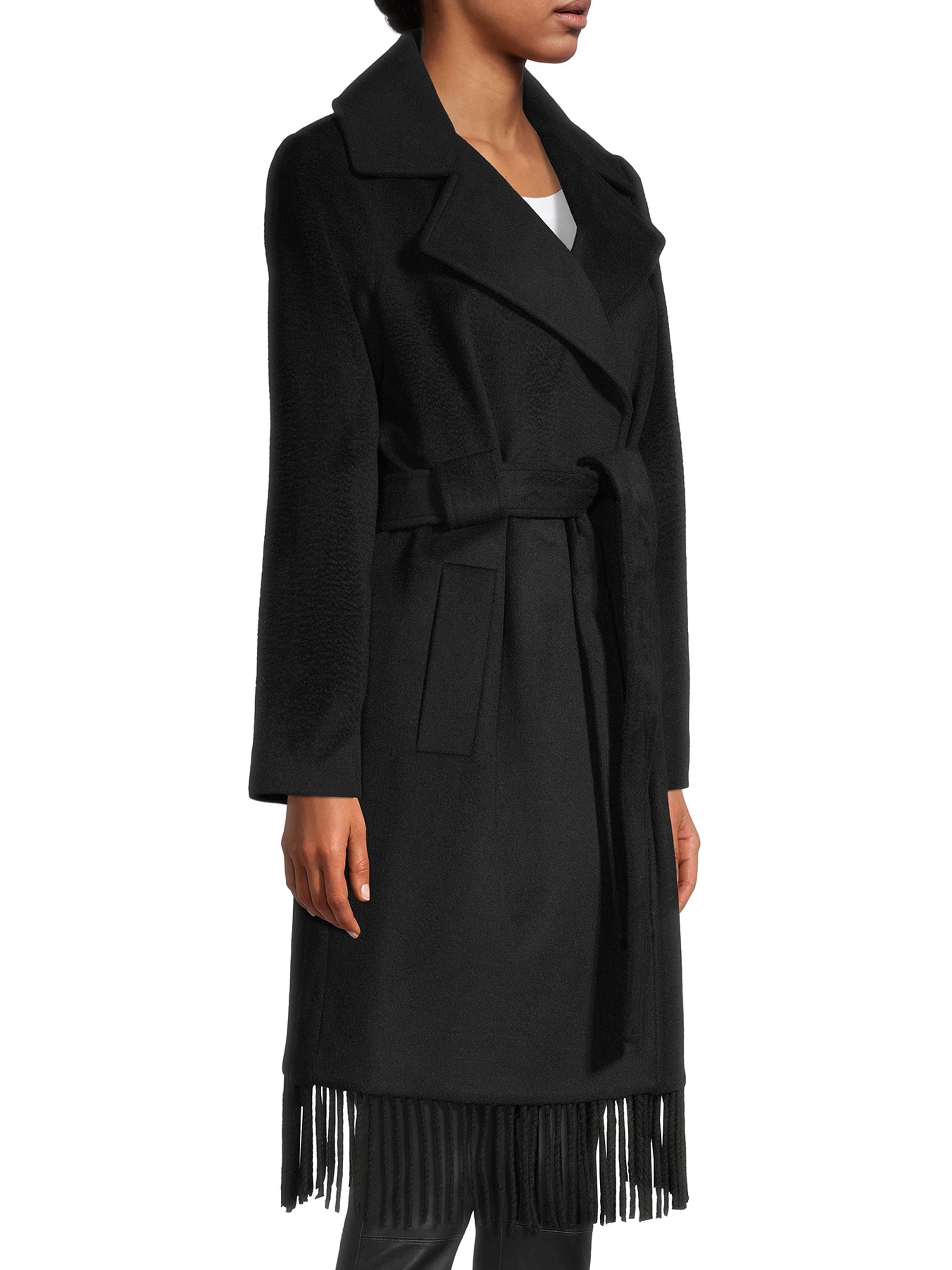 Sam Edelman Women's Fringe Wrap Coat - Black | Thumbnail 4