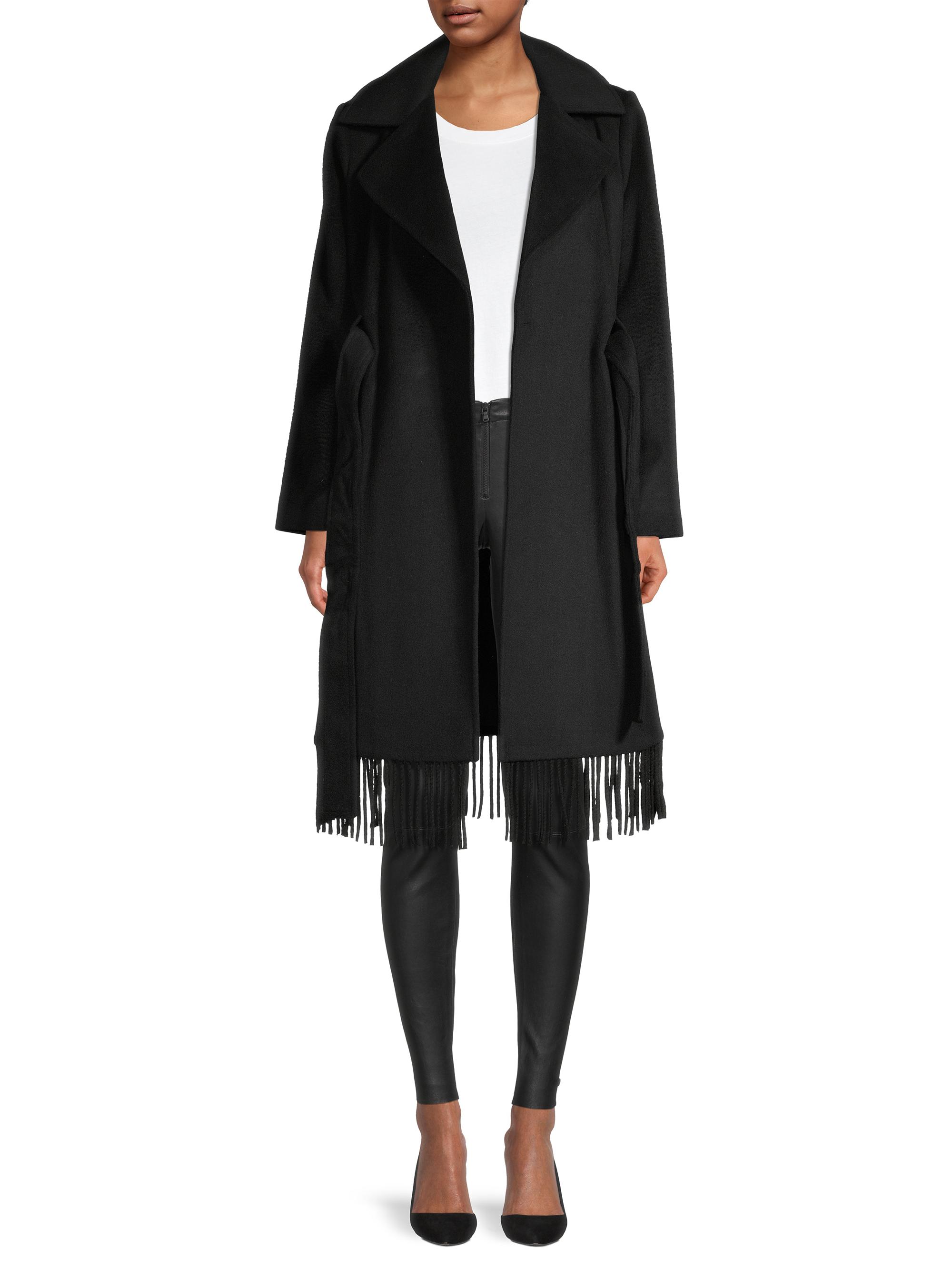 Sam Edelman Women's Fringe Wrap Coat - Black | Thumbnail 2