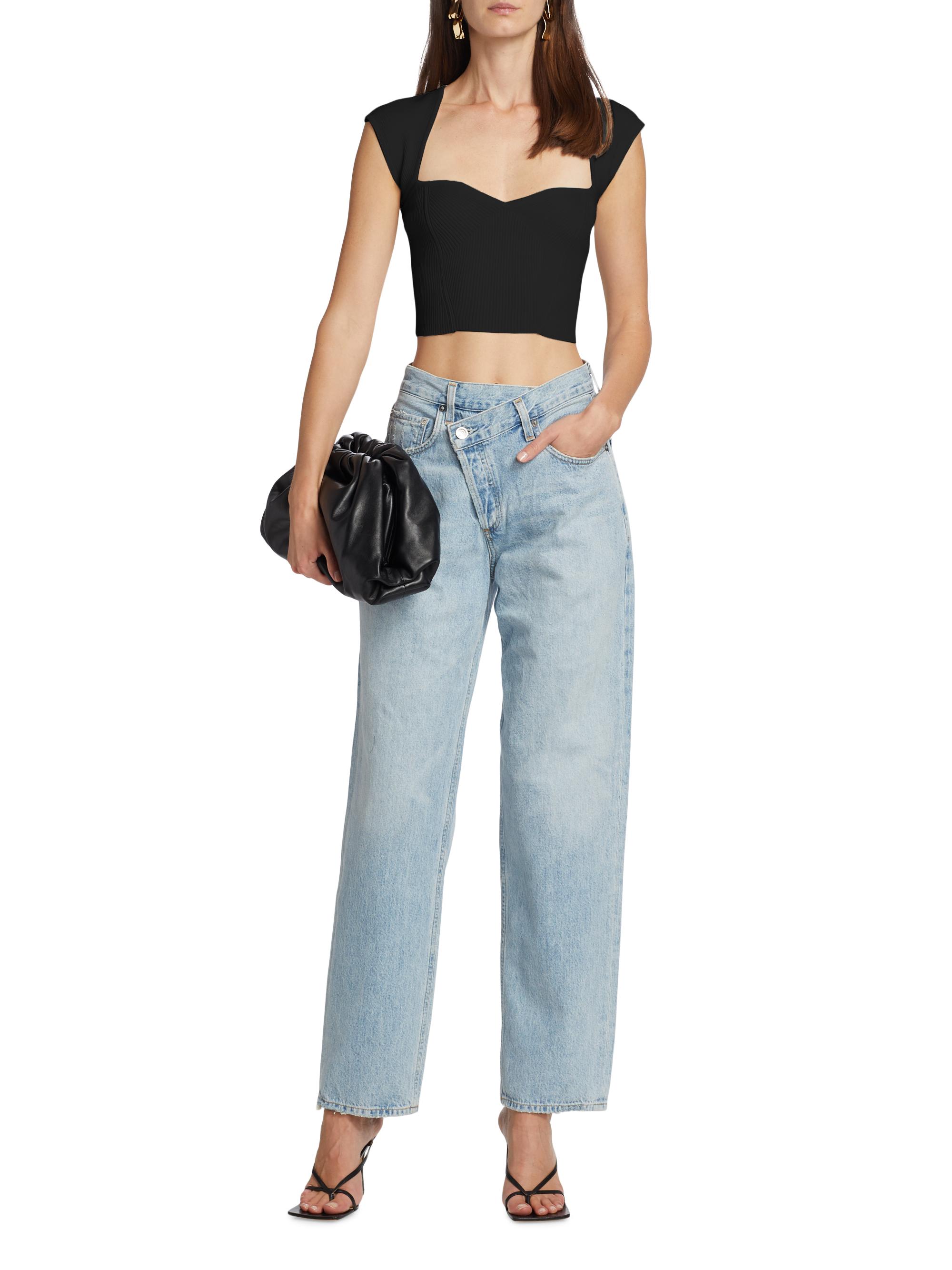 SIMKHAI Abia Compact Rib-Knit Crop Top | Saks Fifth Avenue