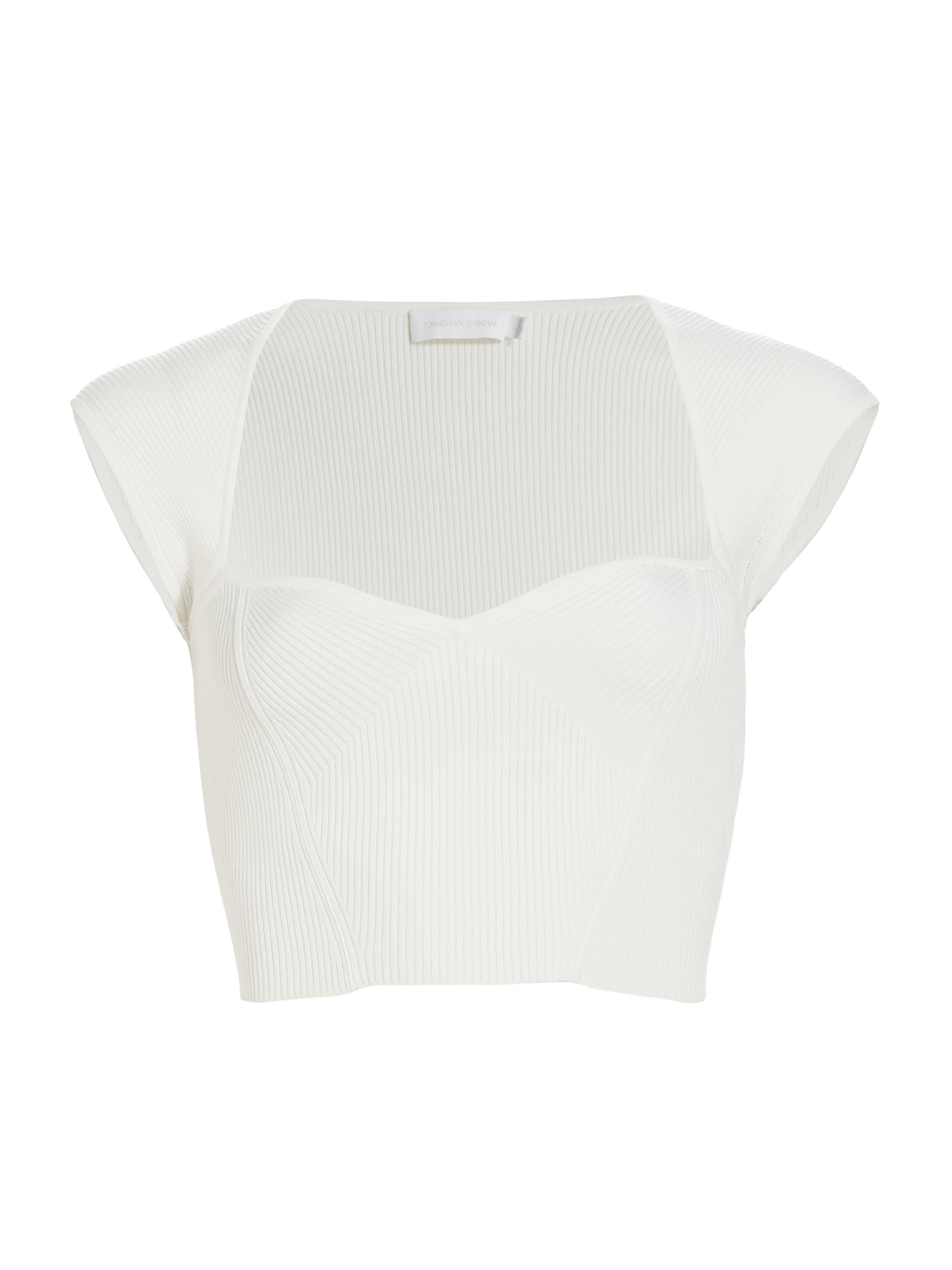 SIMKHAI Women's Abia Compact Rib-Knit Crop Top - White
