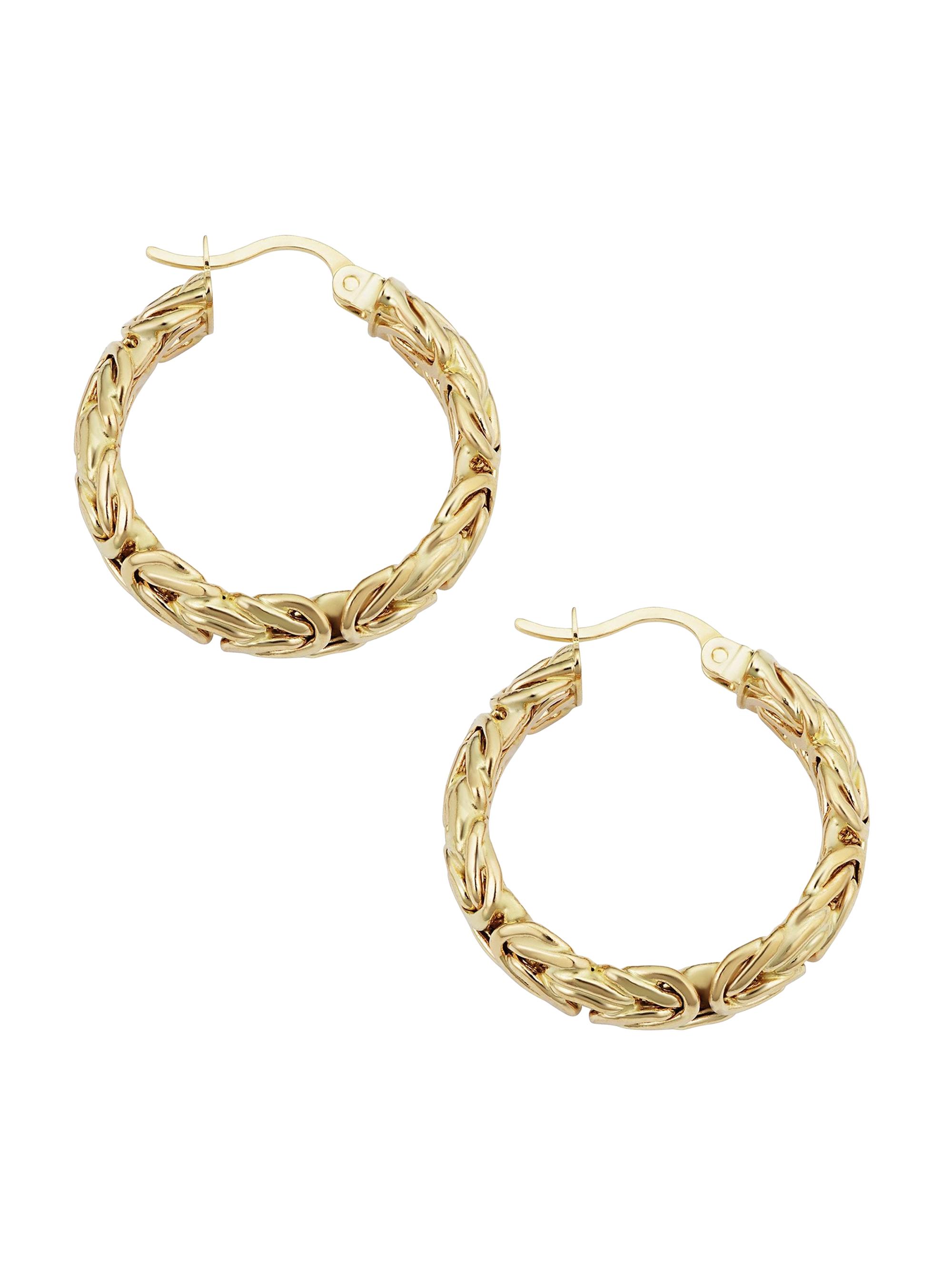 Oradina Women's 14K Yellow Gold Byzantine Classic Hoops - Yellow Gold