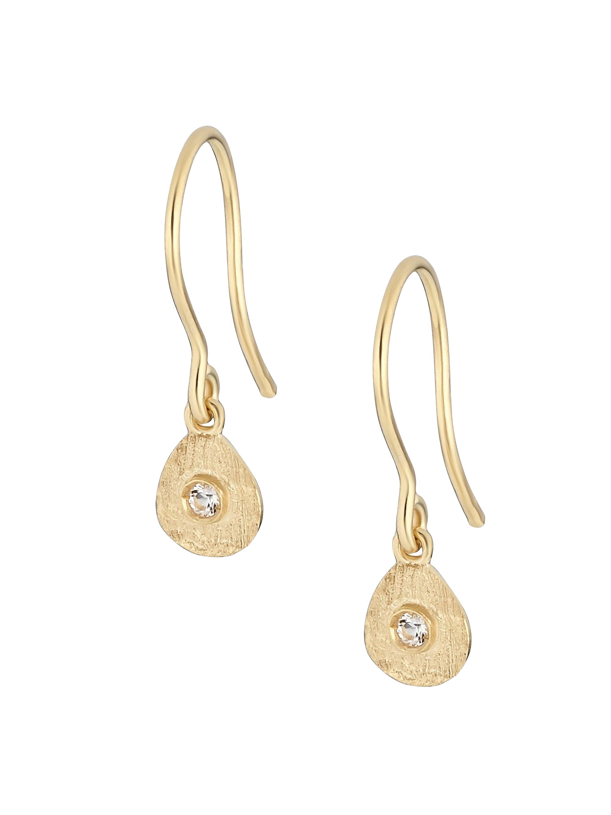 Oradina Women's 14K Yellow Gold White Topaz You're a Gem Drop Earrings - Yellow Gold
