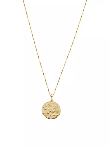 14K Yellow Gold Greek Lion Medallion Necklace