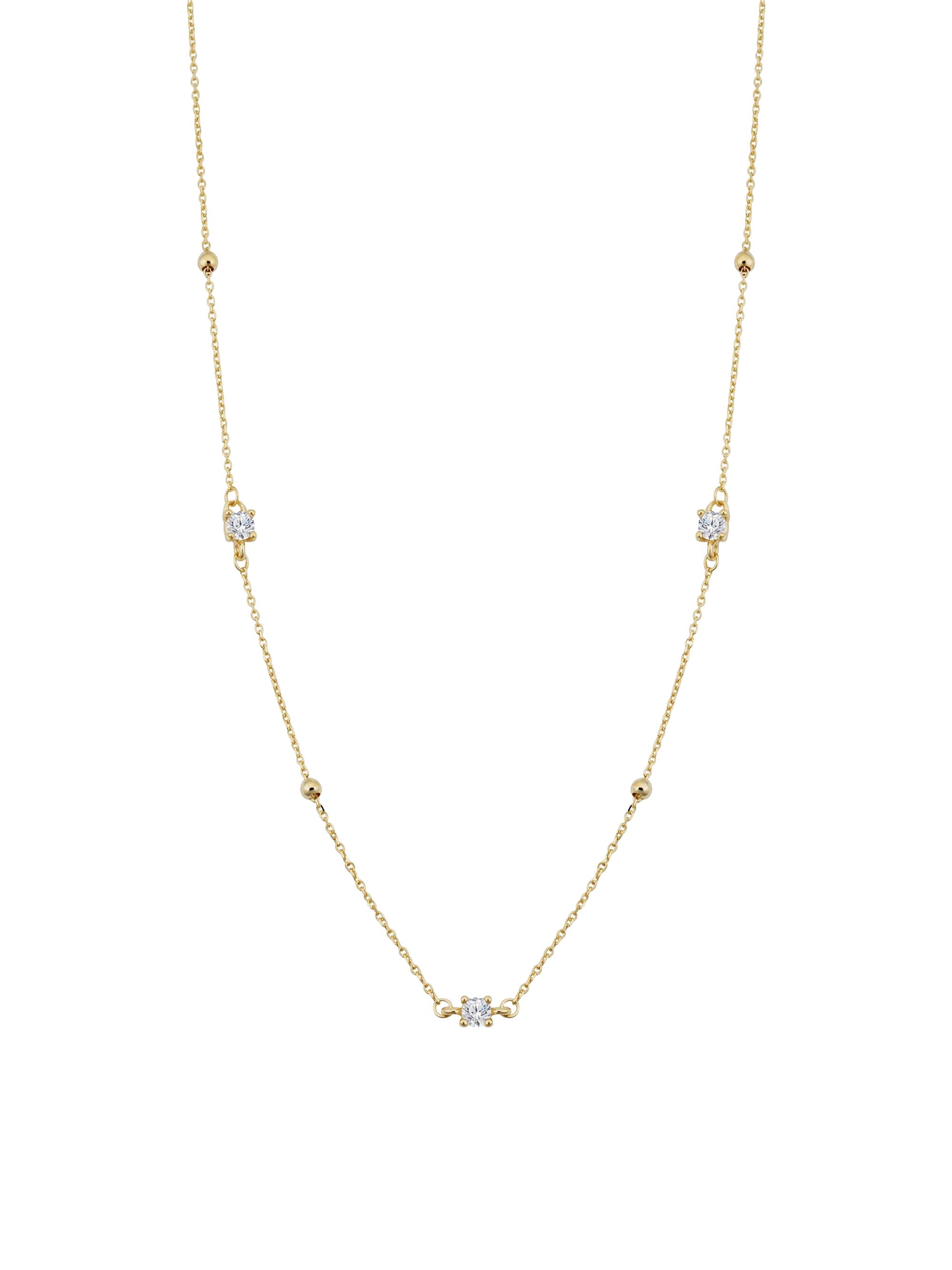 Oradina Women's 14K Yellow Gold, White Topaz Seeing Sparks Station Necklace - Yellow Gold
