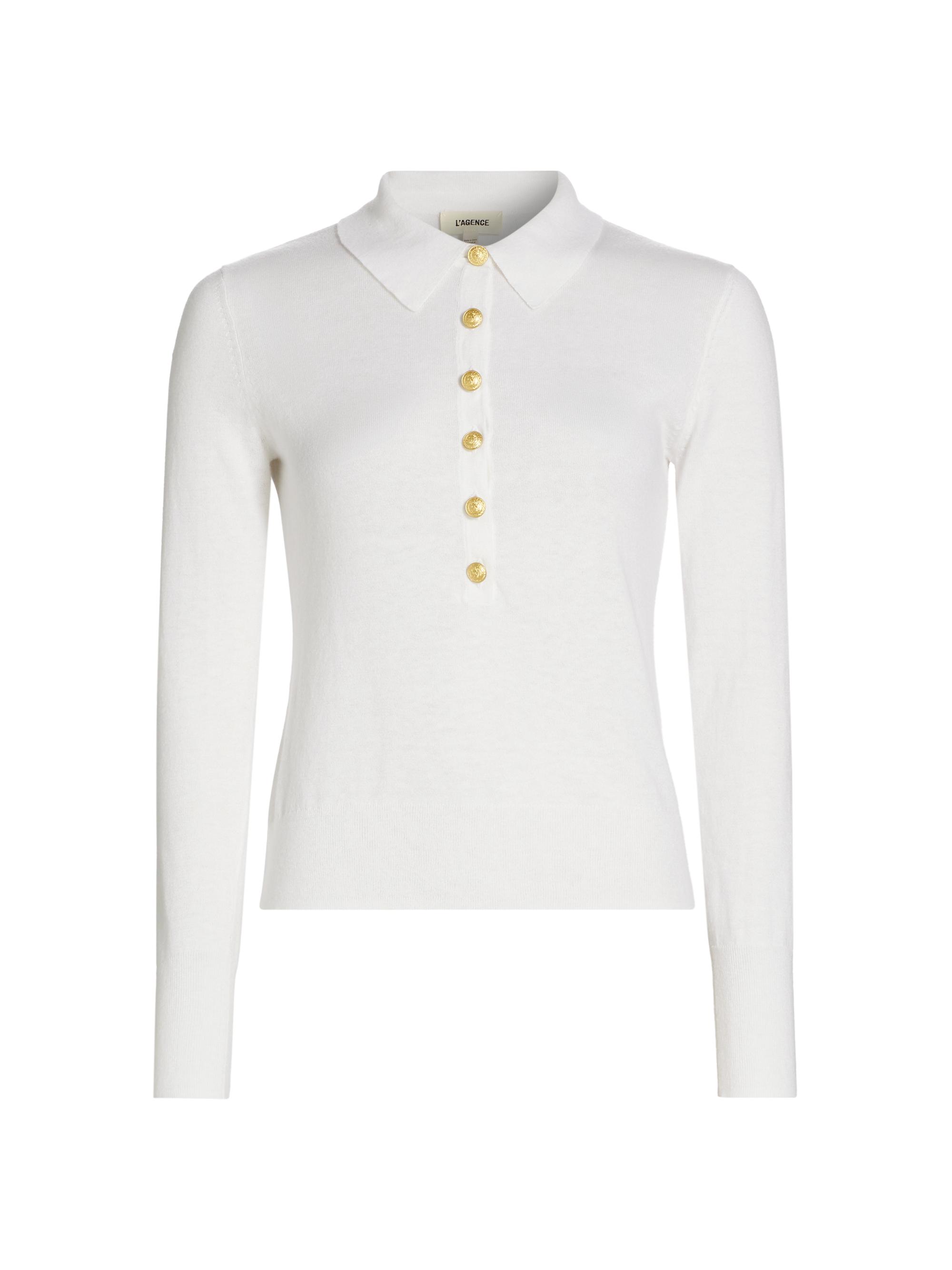 L'AGENCE Women's Sterling Knit Polo Sweater - White Gold