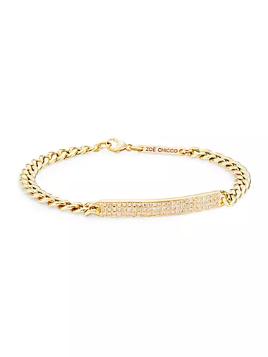 Identity 14K Yellow Gold & 0.41 TCW Pavé Diamond Medium Hollow Curb Chain Id Bracelet