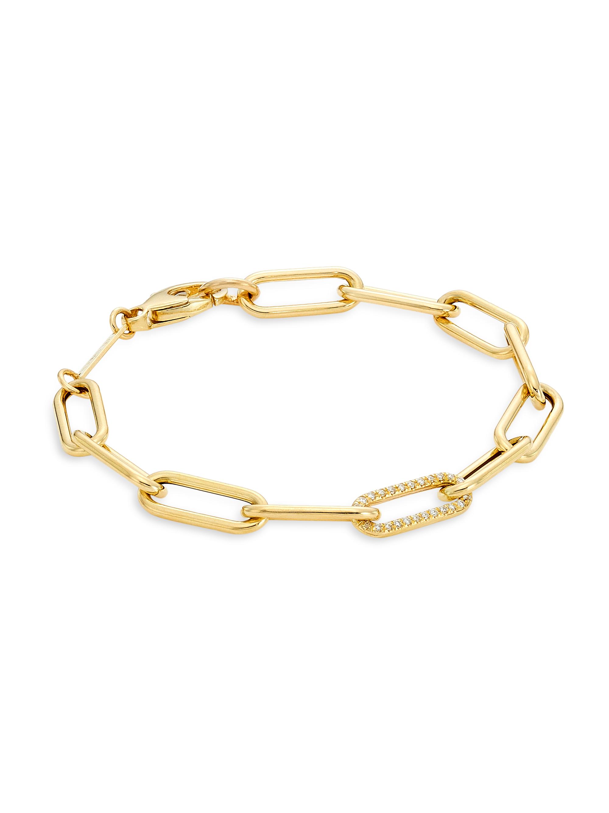 ZOE CHICCO Women's Heavy Metal 14K Yellow Gold & 0.14 TCW Diamond Paper Clip Chain Bracelet - Gold