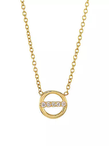 14K Yellow Gold & 0.04 TCW Diamond Open Circle Pendant Necklace