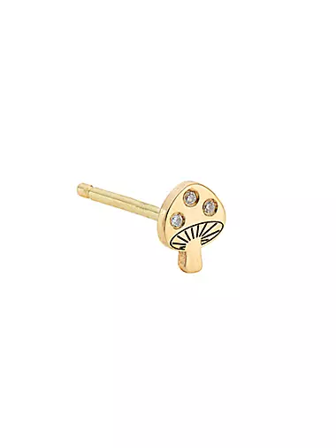 Itty Bitty Symbols 14K Yellow Gold & 0.01 TCW Diamond Single Mushroom Stud Earring