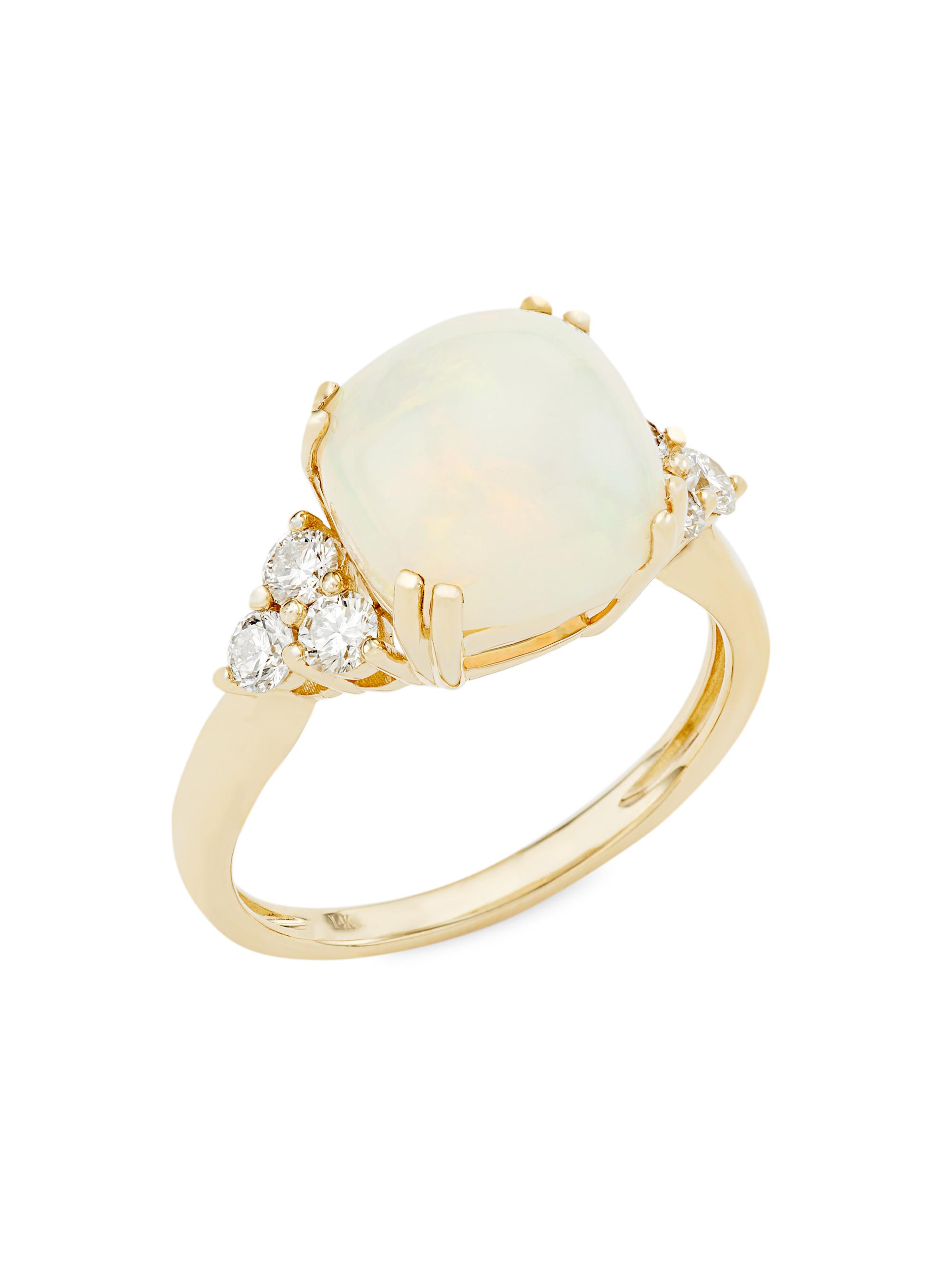 Saks Fifth Avenue Collection Women's 14K Yellow Gold, Opal, & 0.45 TCW Diamond Ring - Gold