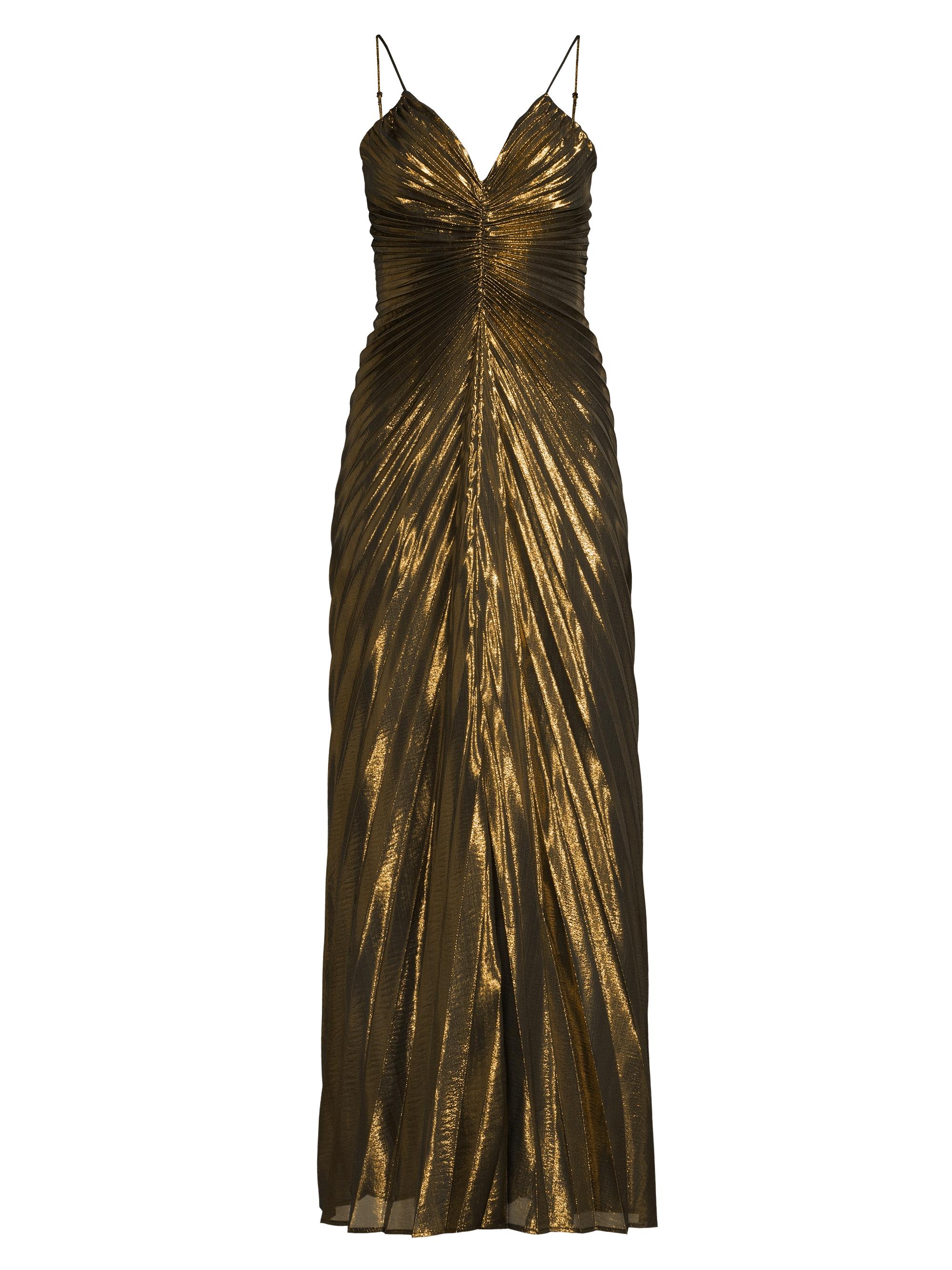 Delfi Marylin Pleated Metallic Silk Maxi Dress | Saks Fifth Avenue