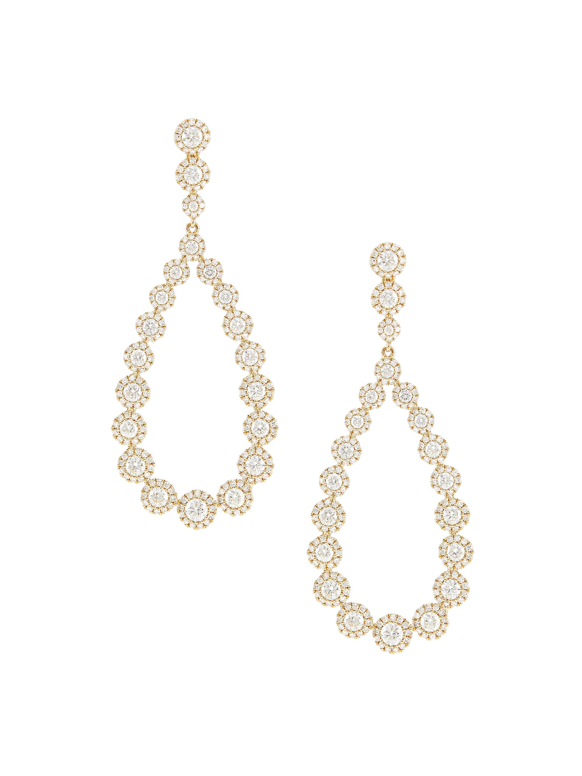 Saks Fifth Avenue Collection Women's 14K Yellow Gold & 3.01 TCW Diamond Halo Drop Earrings - Yellow Gold