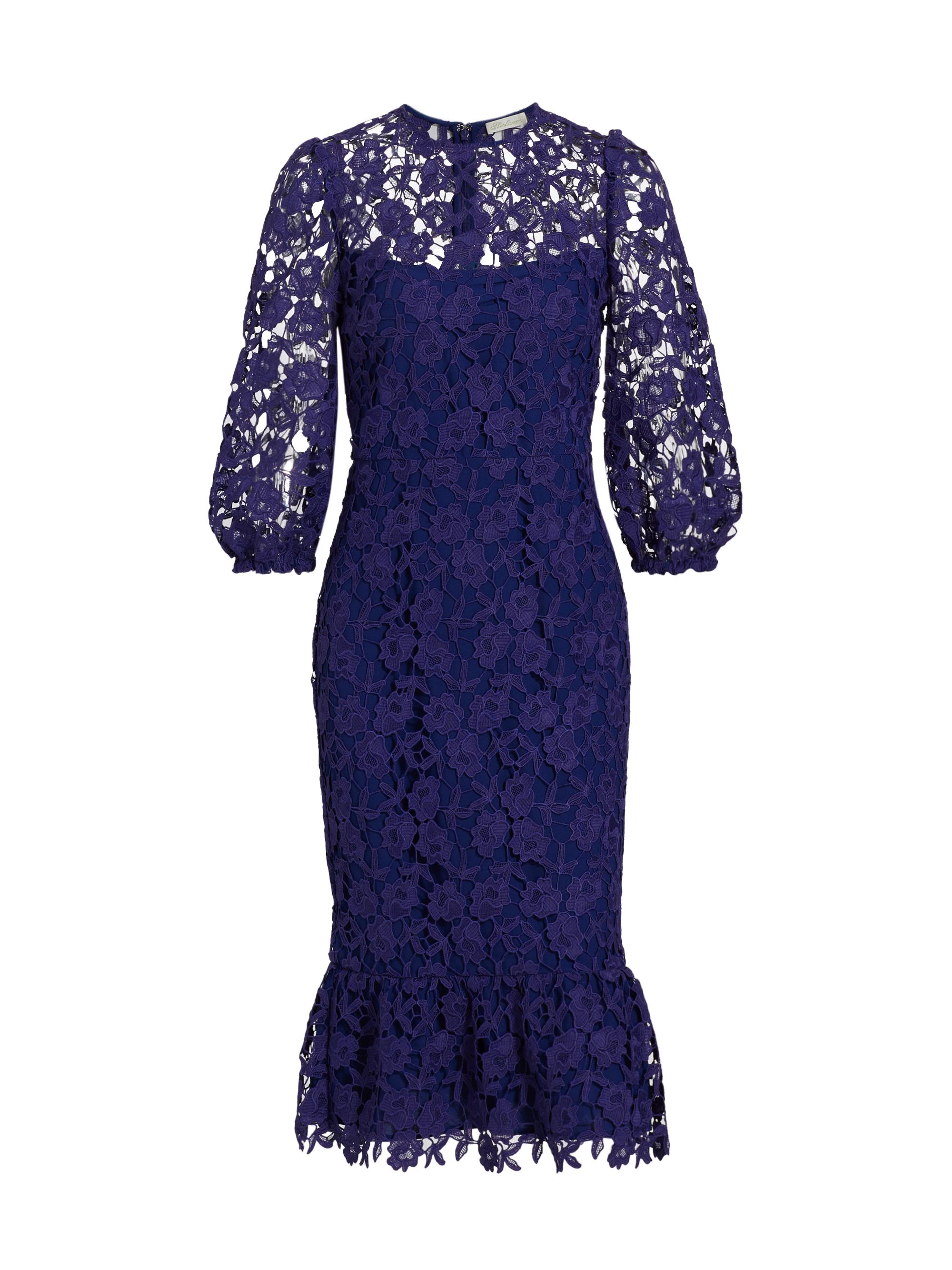 Shoshanna Women's Judith Lace Puff-Sleeve Midi-Dress - Navy