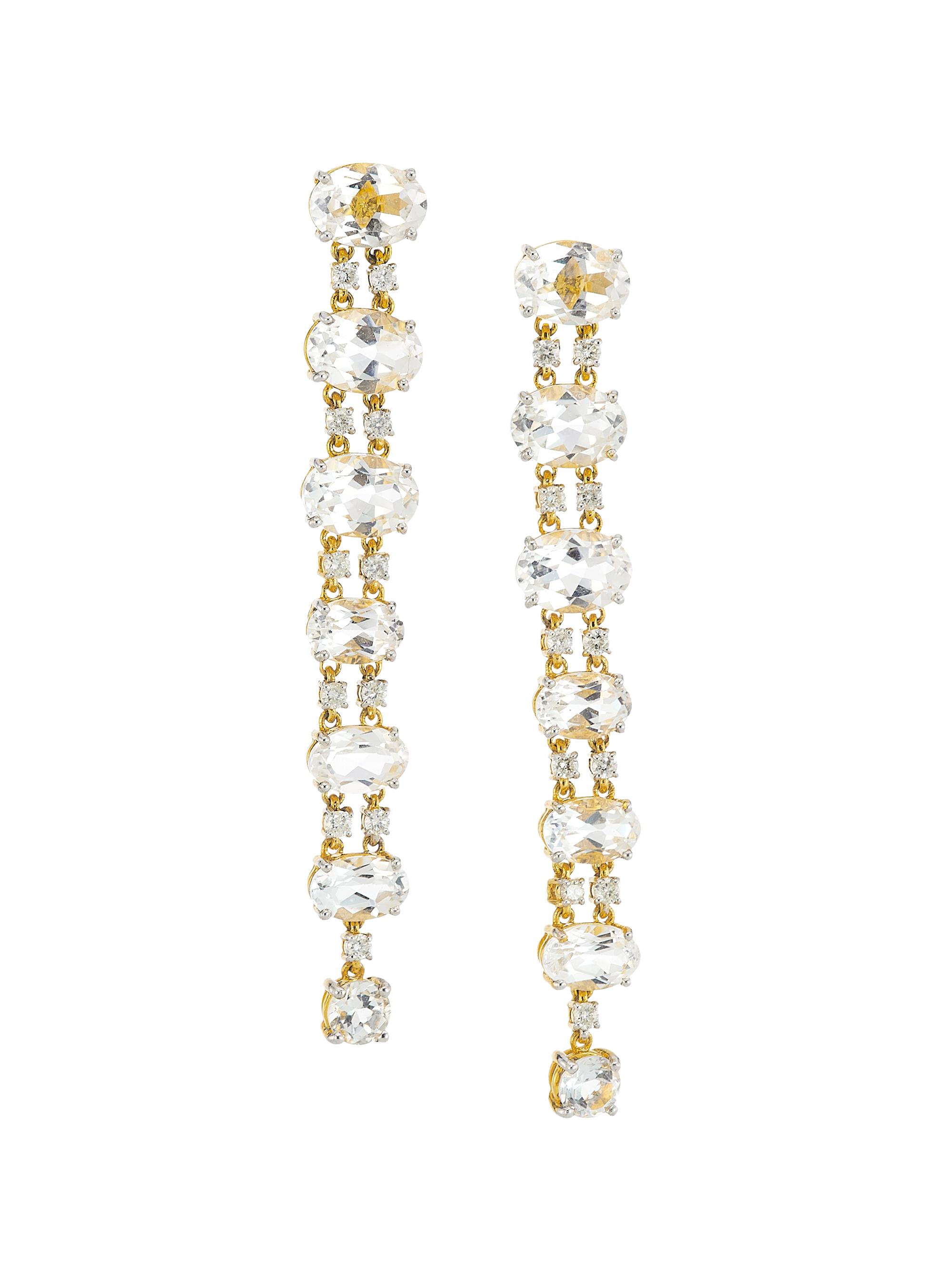 Atlas Fine Women's 14K Yellow Gold, White Topaz & 0.41 TCW Diamond Drop Earrings - Yellow Gold And Silver