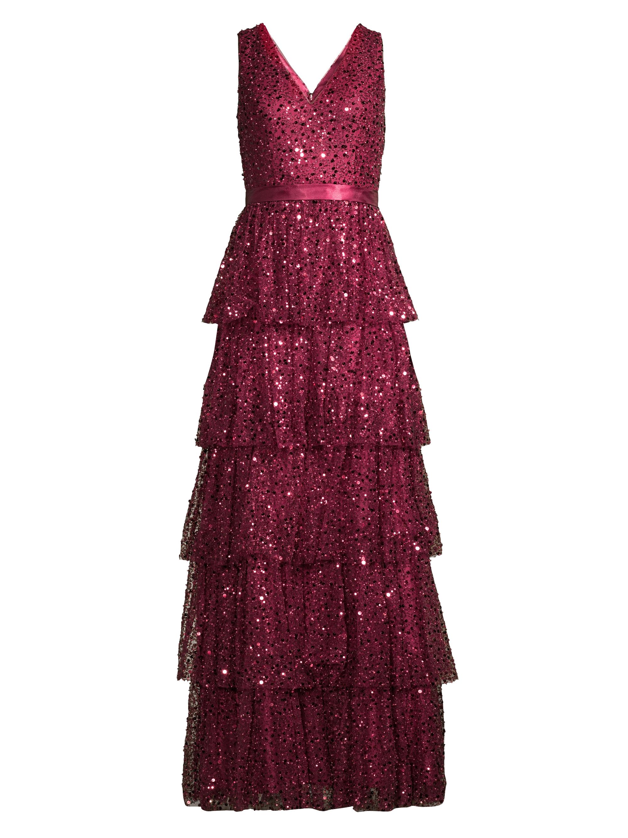 Basix Women's Sleeveless Tiered Sequin Gown - Burgundy Wine