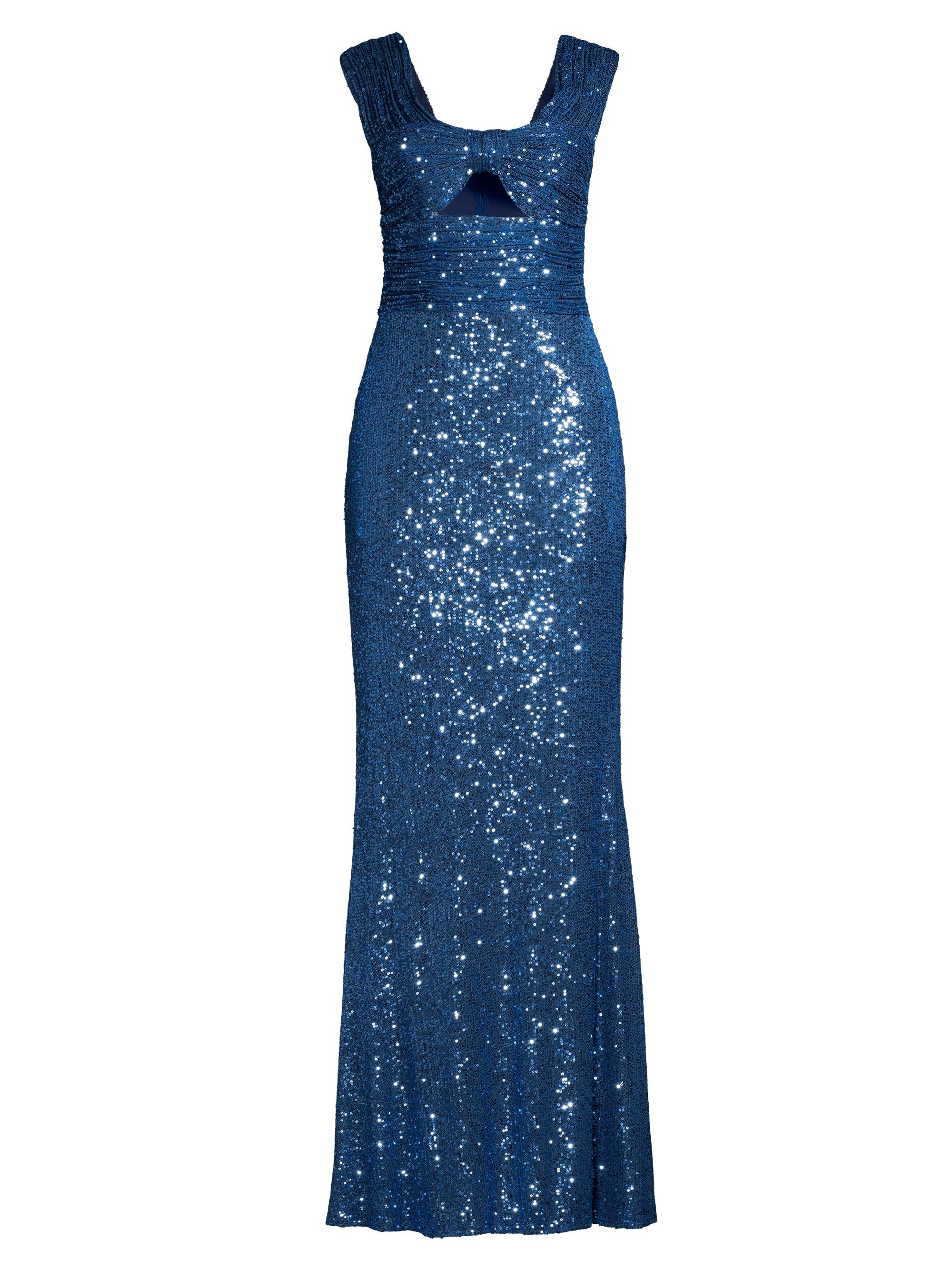 Basix Women's Sequin Keyhole Column Gown - Steel Blue