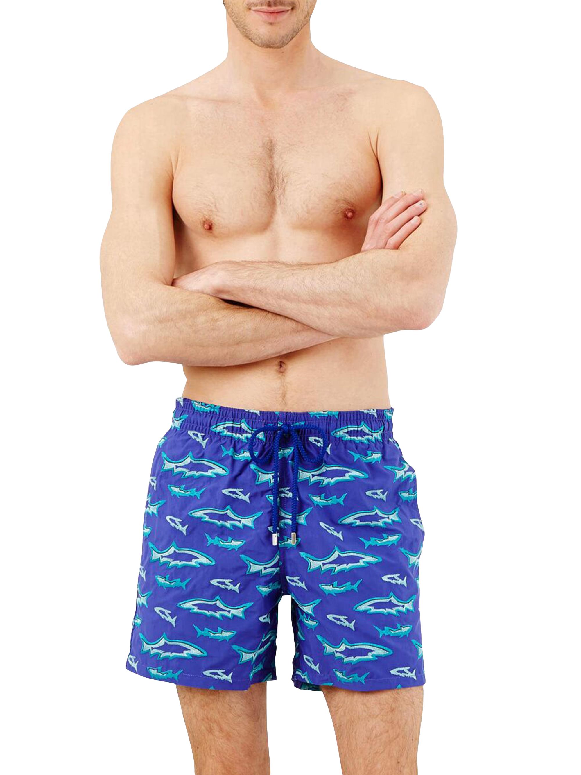 Vilebrequin Men's Requins Embroidered Swim Shorts - Purple Blue