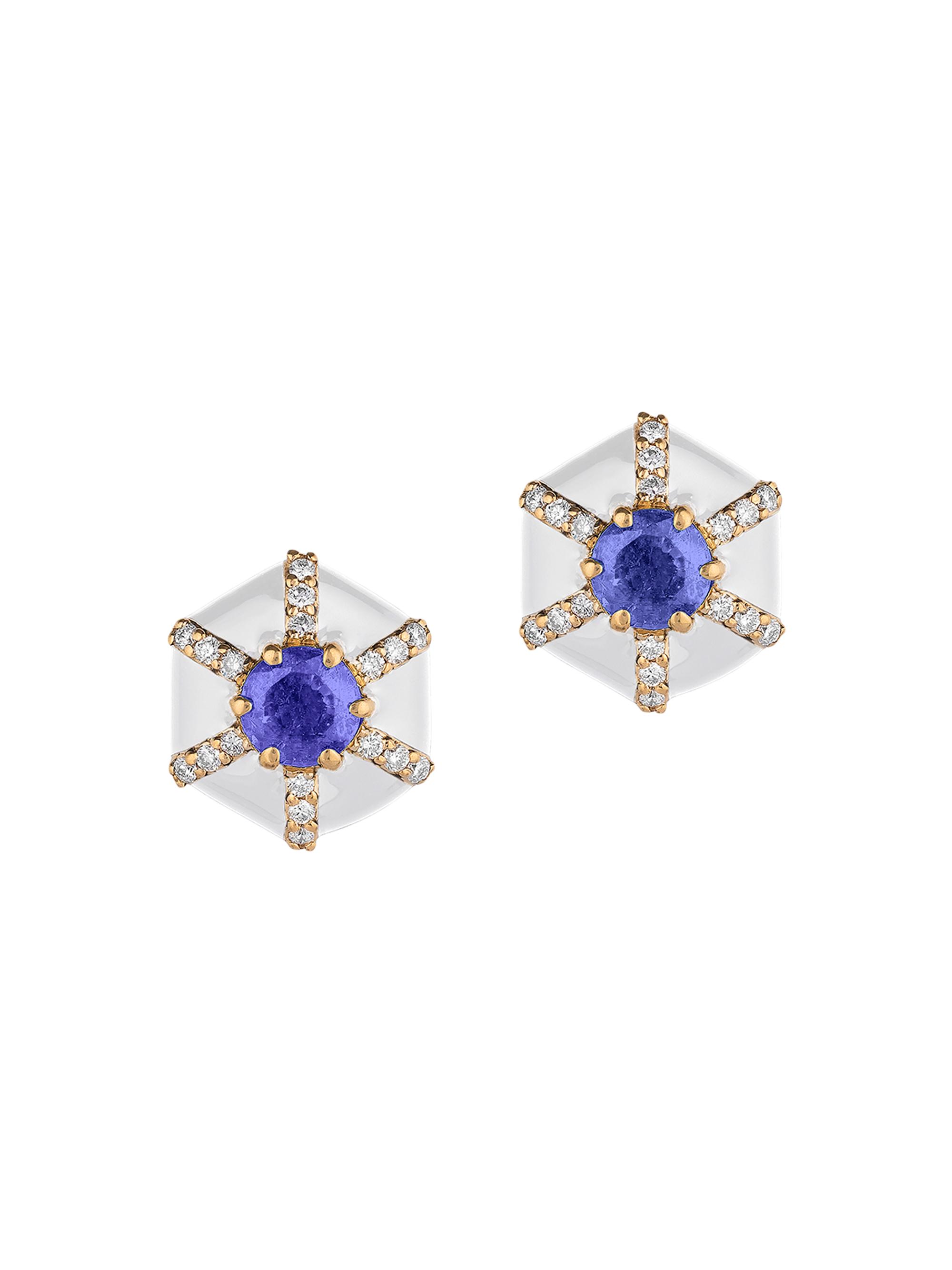 Goshwara Women's Queen 18K Yellow Gold, Multi-Gemstone & Enamel Hexagonal Stud Earrings - Yellow Gold