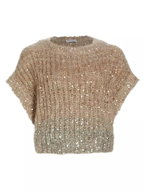BRUNELLO CUCINELLI Sweater with cashmere and sequins in cream