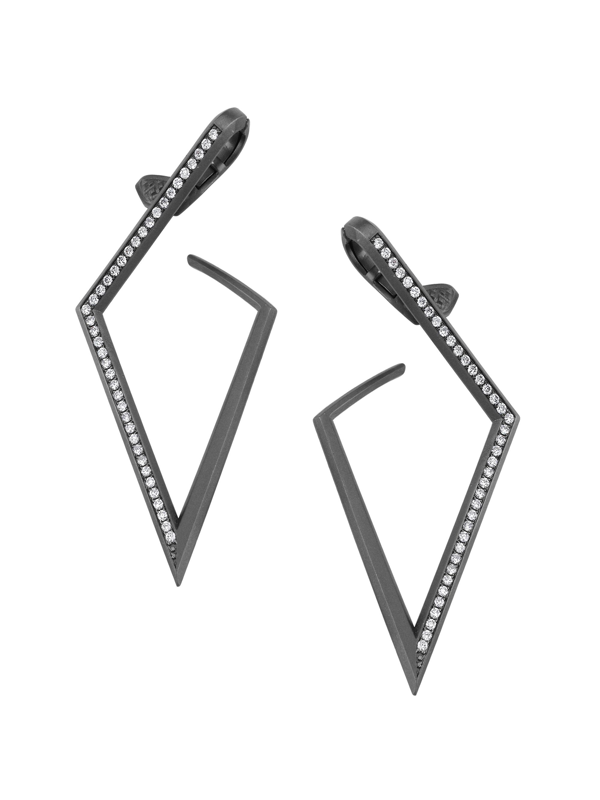 Ascher Women's Luminescence Black Rhodium-Plate & Diamond Trident Earrings - Black