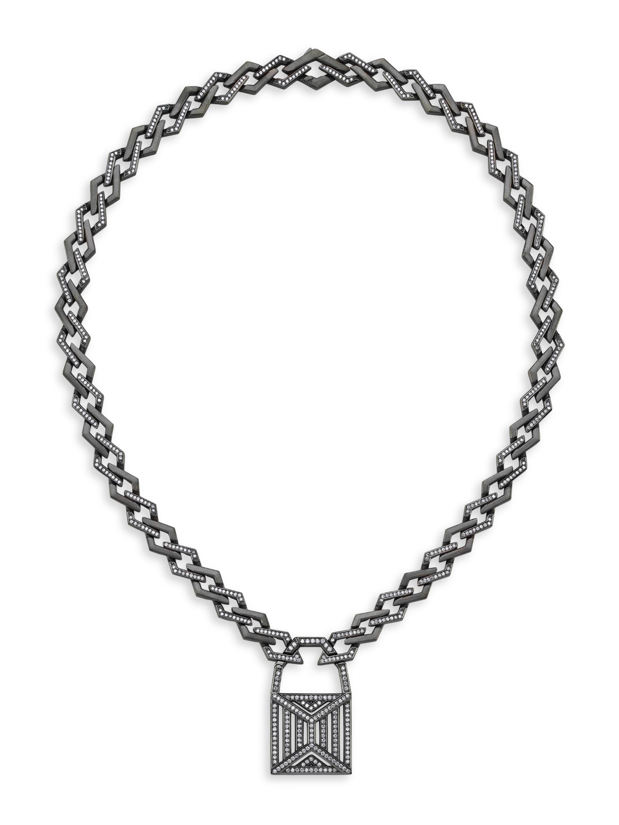 Ascher Women's Luminescence Black Rhodium-Plate & Diamond  Lucid Dream Necklace - Black