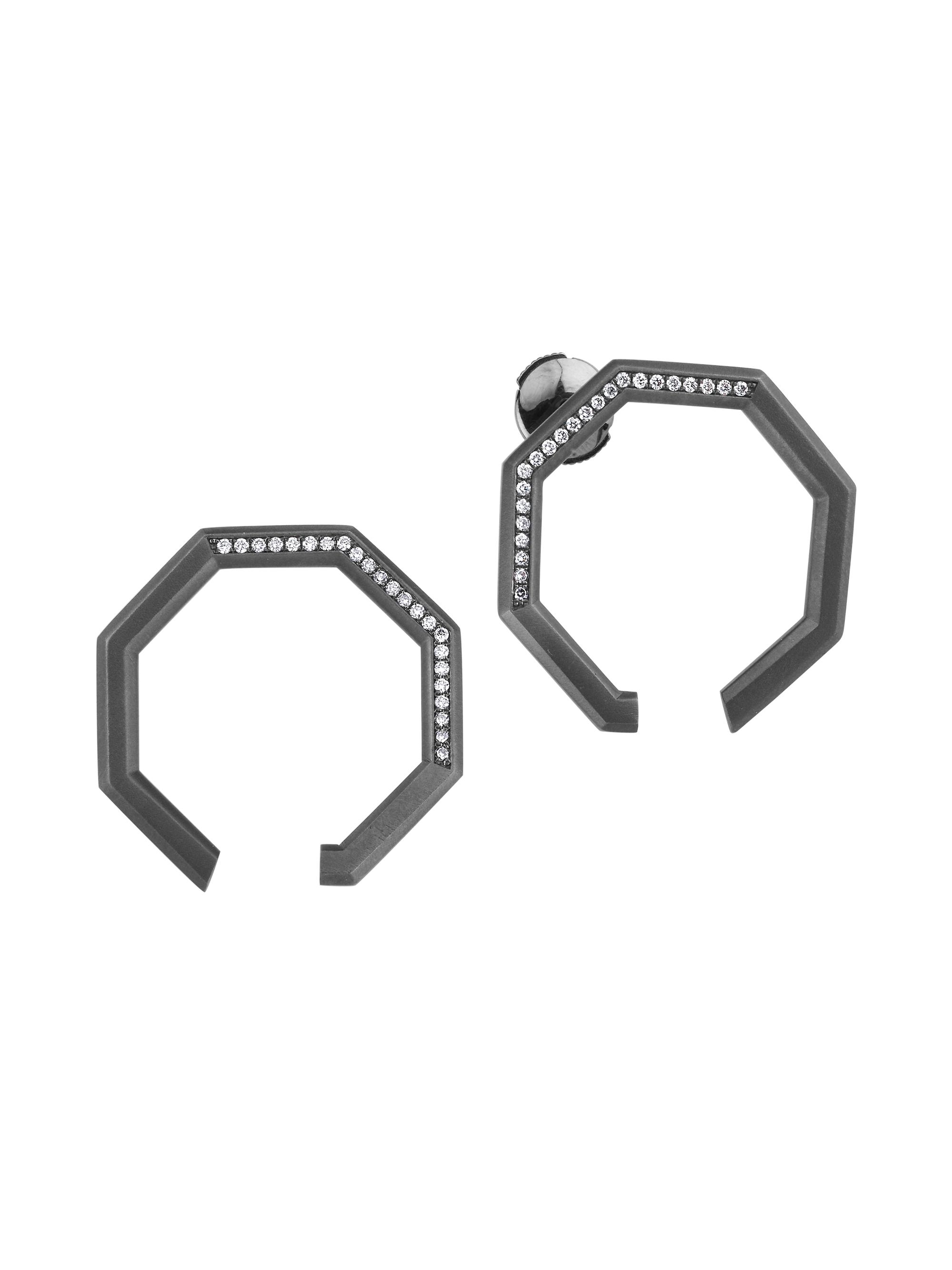 Ascher Women's Luminescence Black Rhodium-Plate & Diamond Brushed Eclipse Earrings - Black