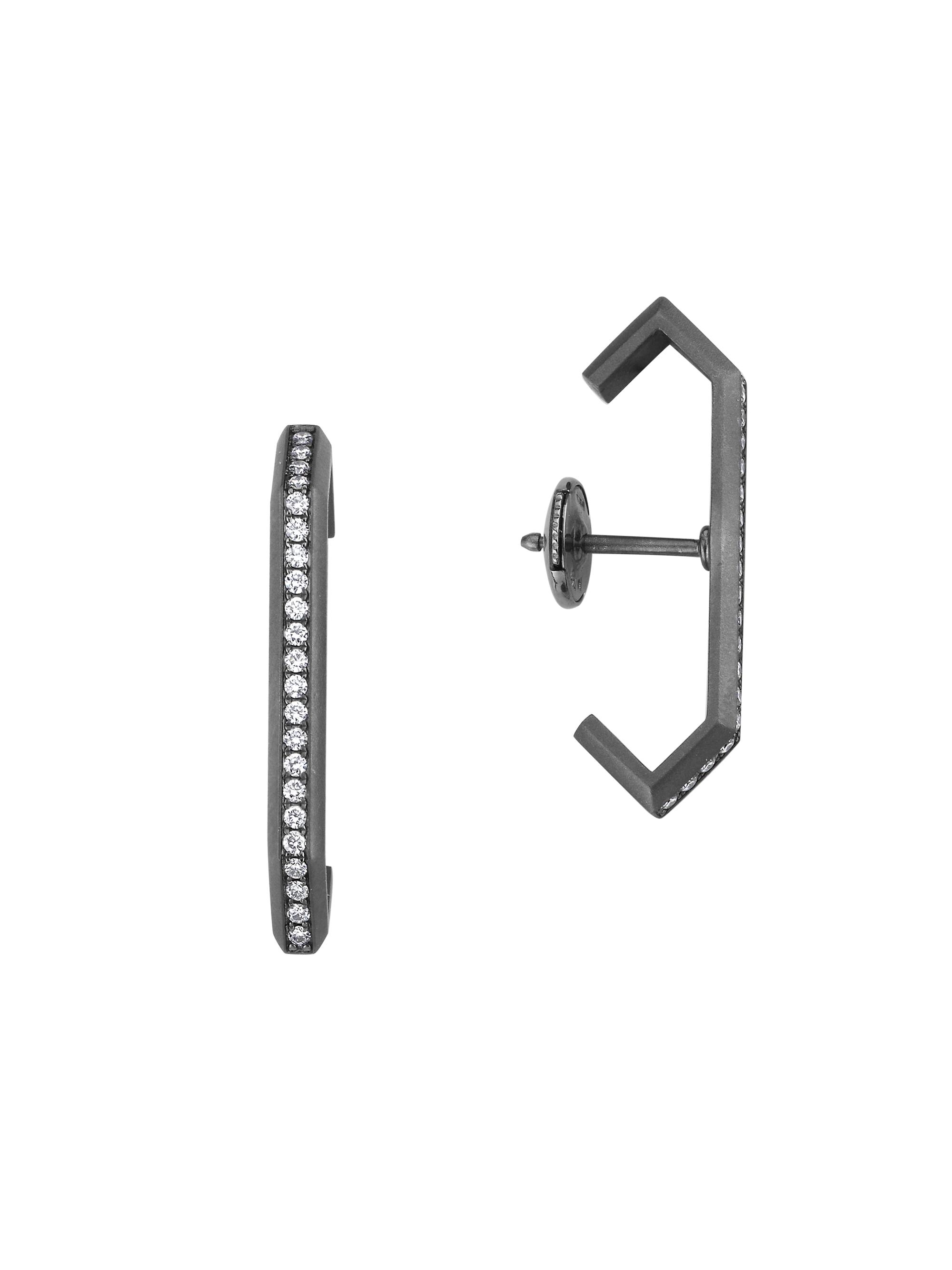 Ascher Women's Luminescence Black Rhodium-Plate & Diamond Polished Celestial Earrings - Black