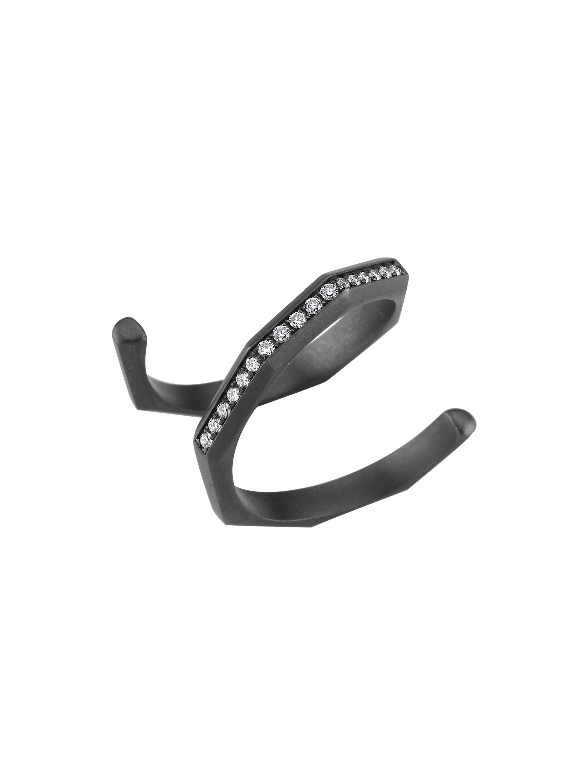 Ascher Women's Luminescence Black Rhodium-Plate & Diamond Hypnosis Ring - Black