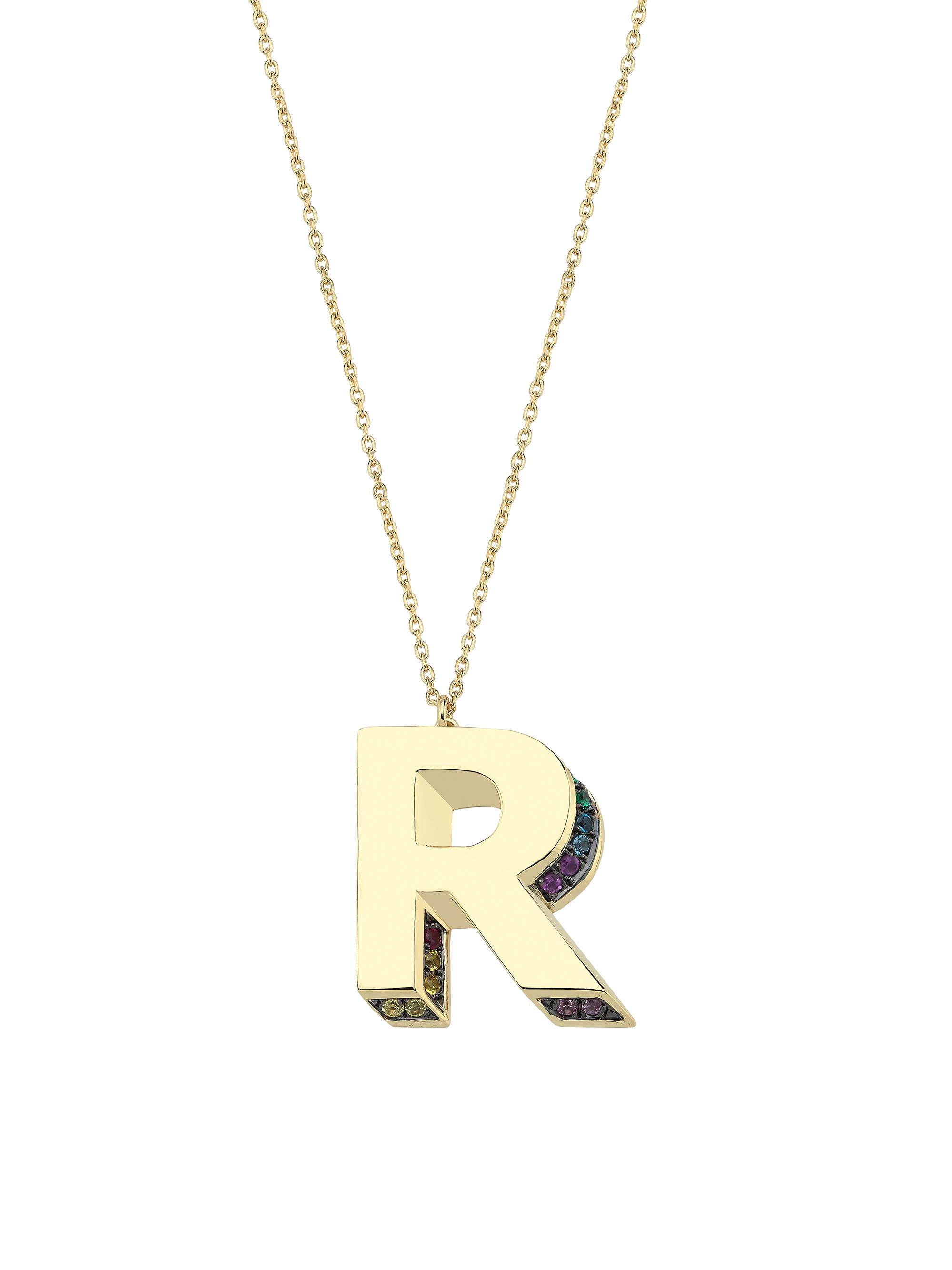 Charms Company Women's Initials 14K Yellow Gold & Sapphire 3D Pendant Necklace - Initial T