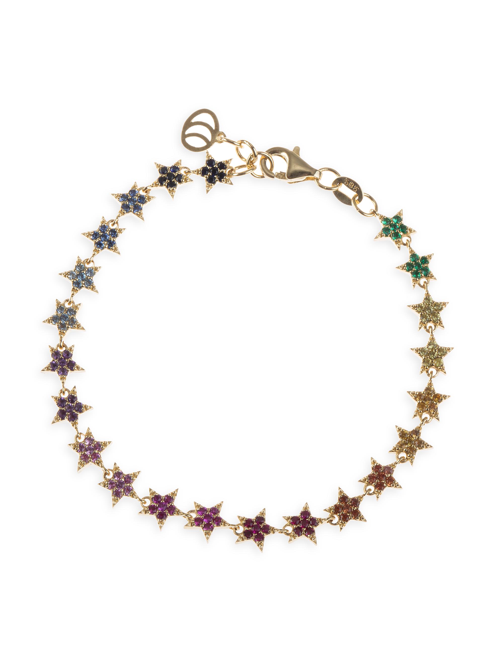 Charms Company Women's Wish Upon A Star 14K Yellow Gold & Rainbow Sapphire Milky Way Bracelet - Yellow Gold