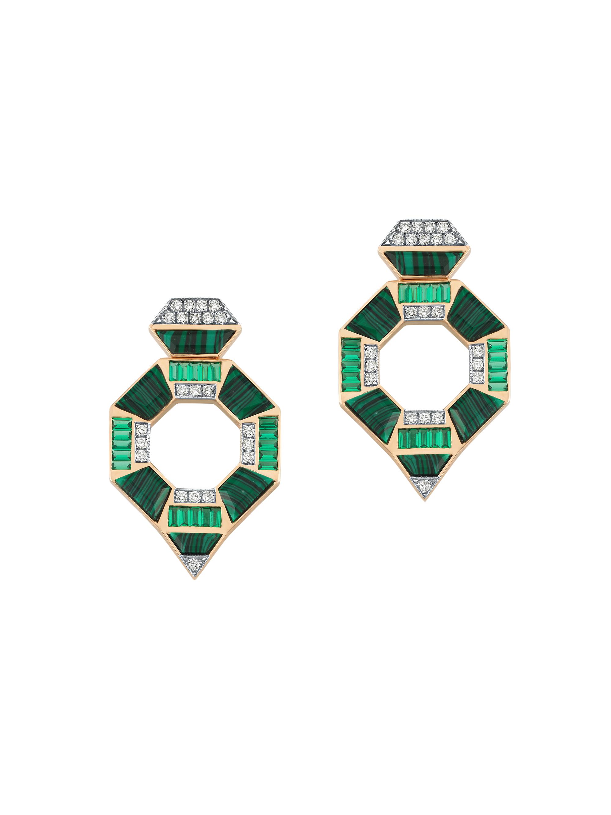 Melis Goral Women's Deep Sea 14K Rose Gold, Diamond, Malachite & Tsavorite Drop Earrings - Green