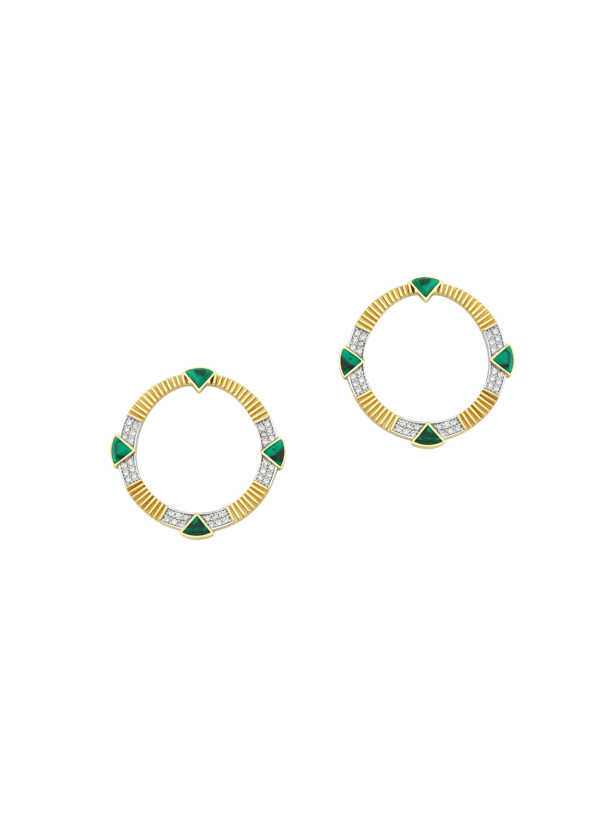 Melis Goral Women's Deep La Linea 14K Yellow Gold, 0.72 TCW Diamond, & Malachite Hoop Earrings - Green